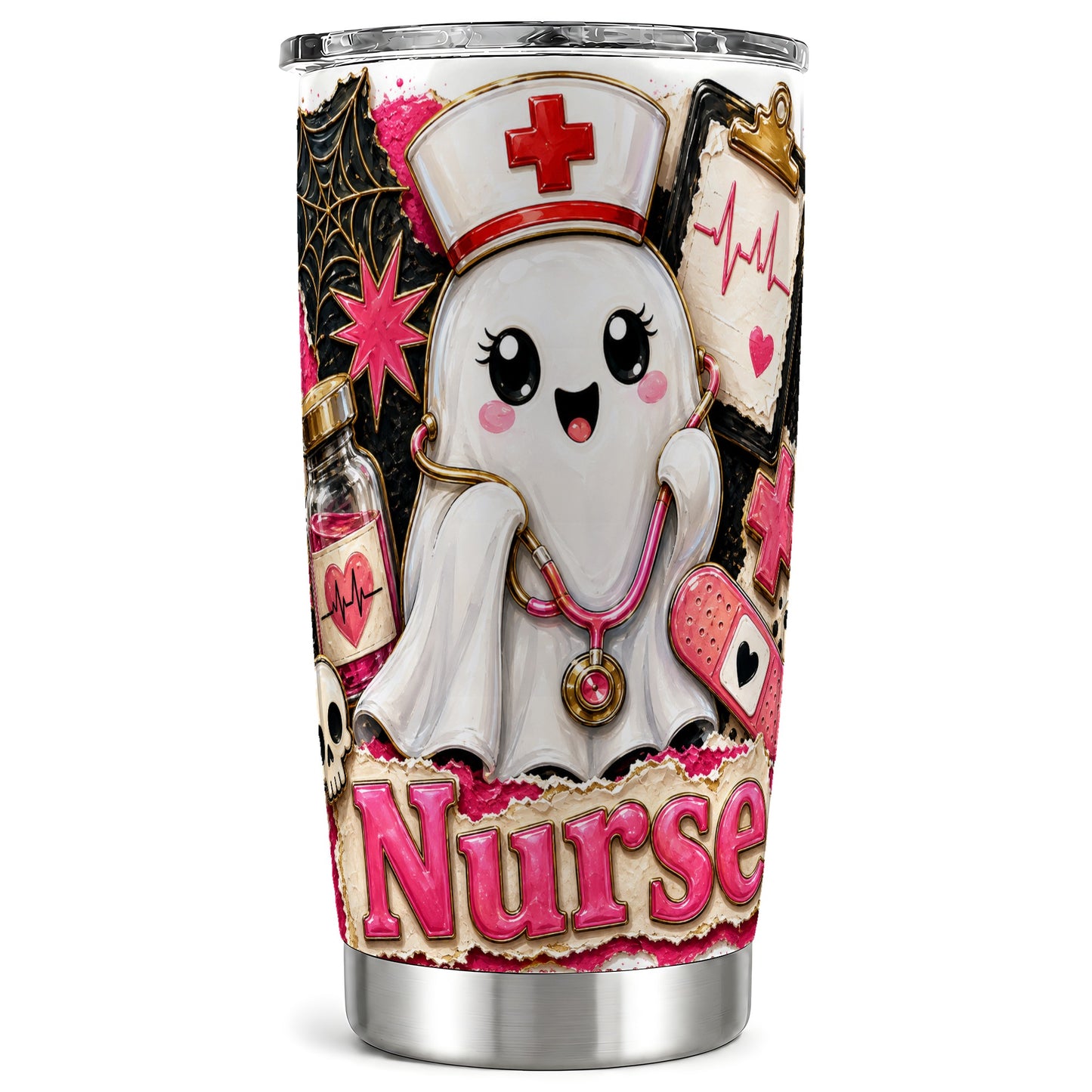 #pl[Steel] Nurse Ghost Tumbler 20oz, Medical Tumbler, Stainless Steel Travel Cup