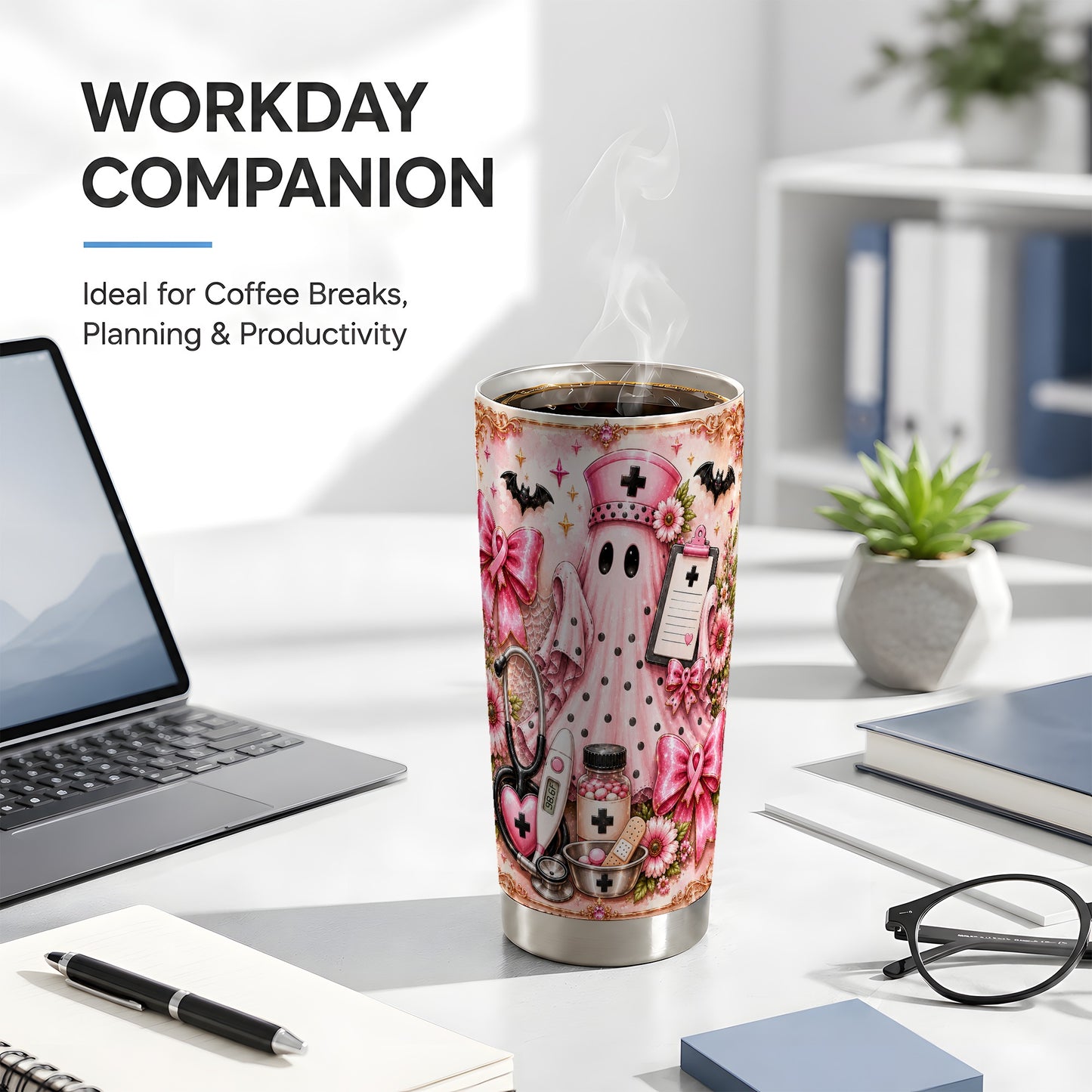#pl[Steel] Nurse Ghost Tumbler 20oz, Halloween Tumbler, Stainless Steel Travel Cup