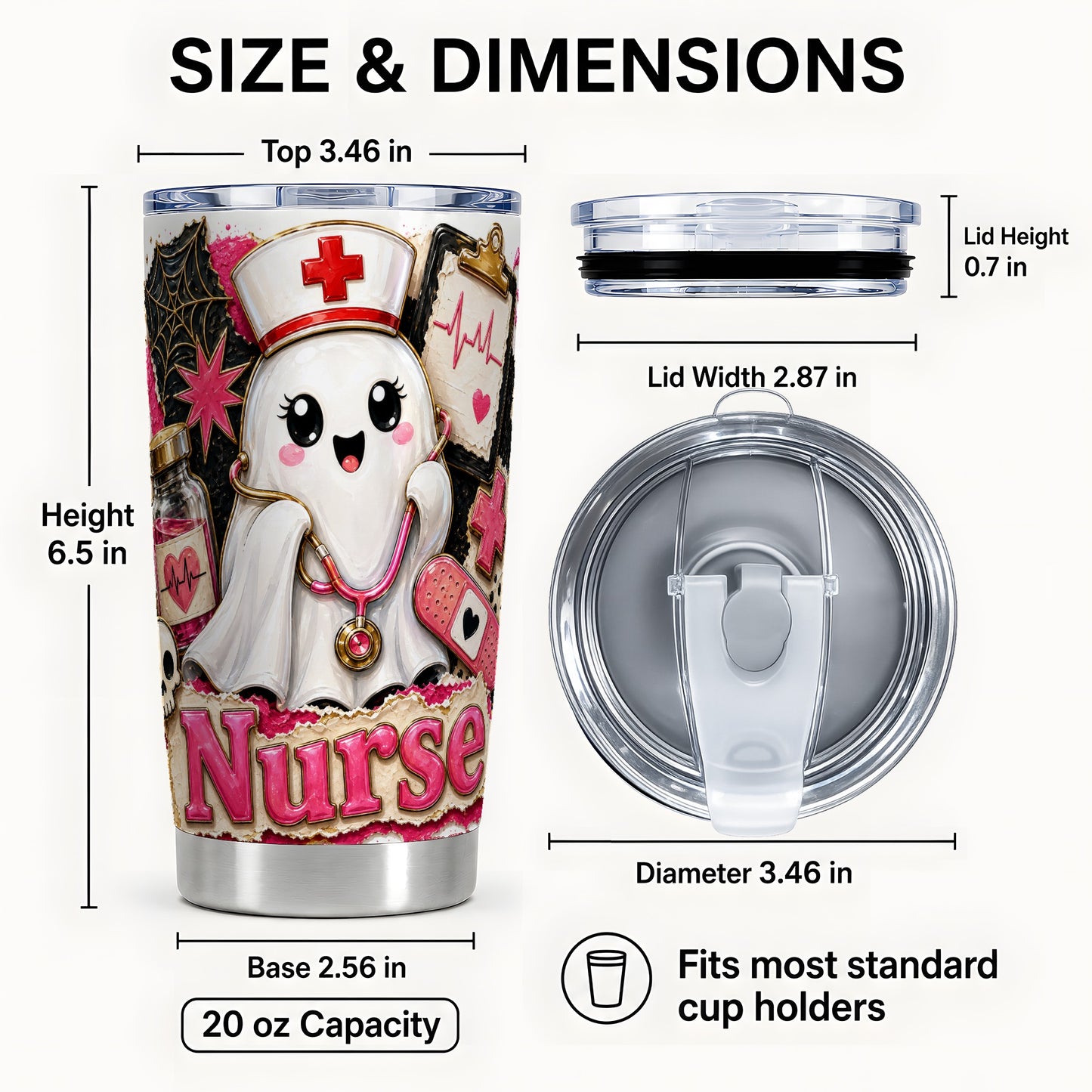 #pl[Steel] Nurse Ghost Tumbler 20oz, Medical Tumbler, Stainless Steel Travel Cup