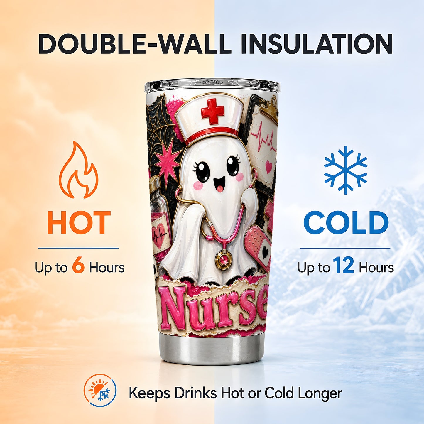 #pl[Steel] Nurse Ghost Tumbler 20oz, Medical Tumbler, Stainless Steel Travel Cup