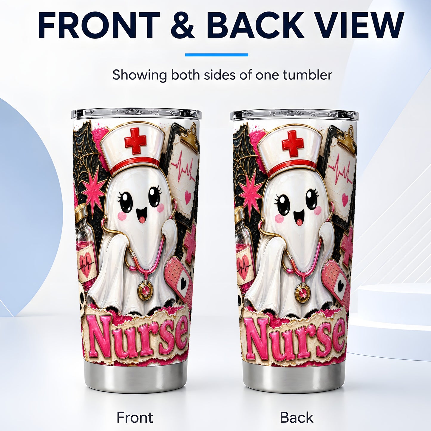 #pl[Steel] Nurse Ghost Tumbler 20oz, Medical Tumbler, Stainless Steel Travel Cup