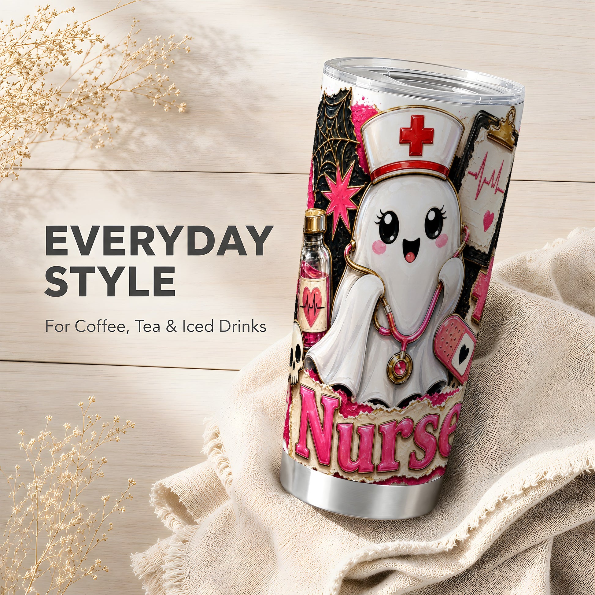 #pl[Steel] Nurse Ghost Tumbler 20oz, Medical Tumbler, Stainless Steel Travel Cup