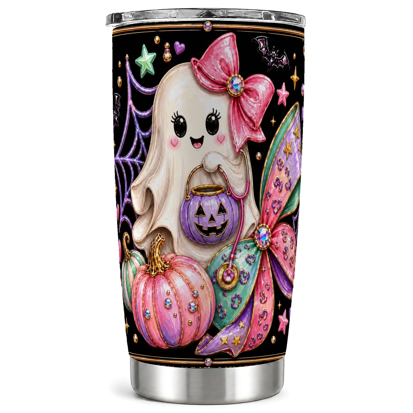 #pl[Steel] Ghost Nurse Tumbler 20oz, Halloween Tumbler, Stainless Steel Travel Cup