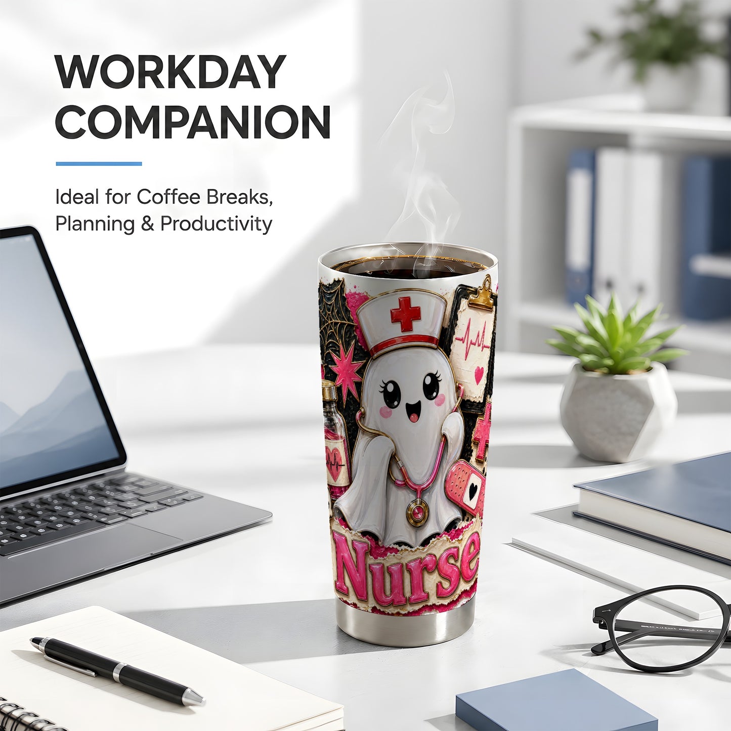 #pl[Steel] Nurse Ghost Tumbler 20oz, Medical Tumbler, Stainless Steel Travel Cup