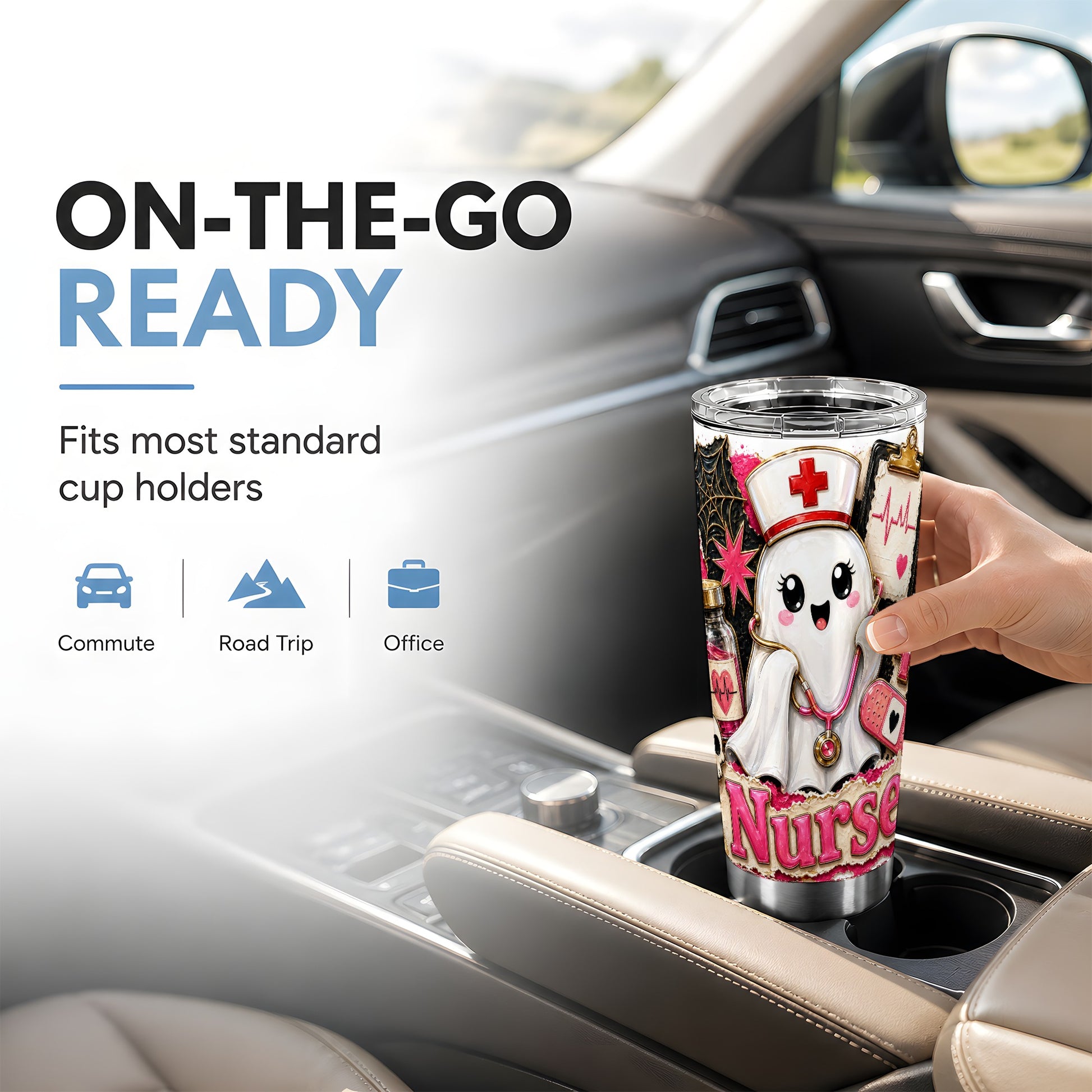 #pl[Steel] Nurse Ghost Tumbler 20oz, Medical Tumbler, Stainless Steel Travel Cup