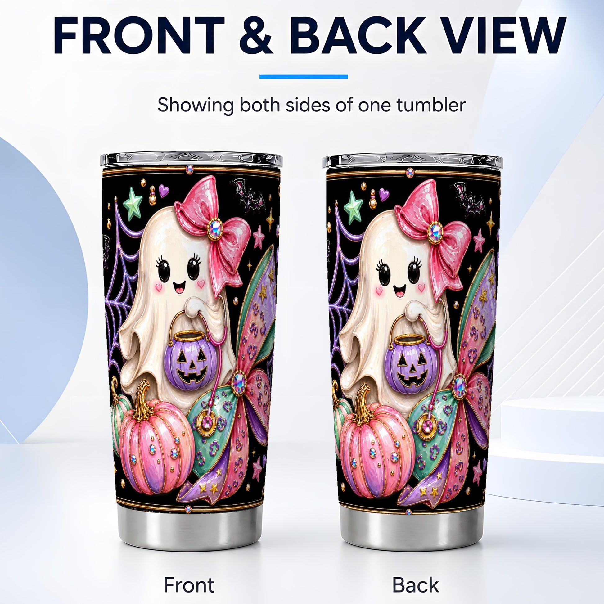 #pl[Steel] Ghost Nurse Tumbler 20oz, Halloween Tumbler, Stainless Steel Travel Cup