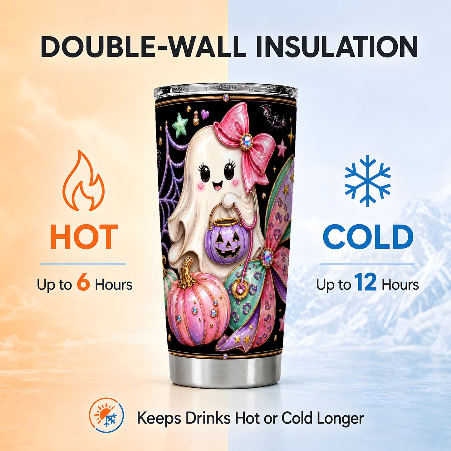 #pl[Steel] Ghost Nurse Tumbler 20oz, Halloween Tumbler, Stainless Steel Travel Cup