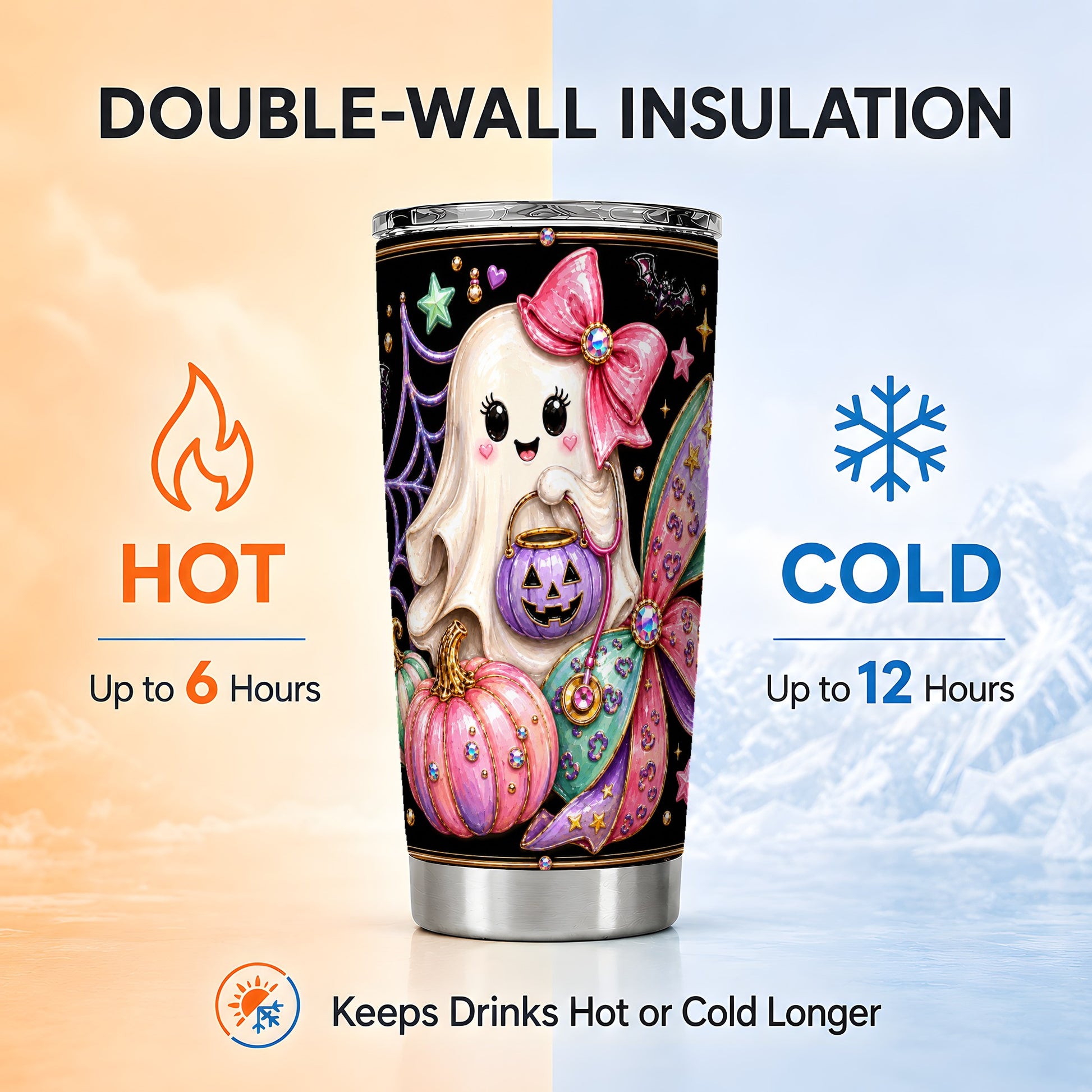 #pl[Steel] Ghost Nurse Tumbler 20oz, Halloween Tumbler, Stainless Steel Travel Cup