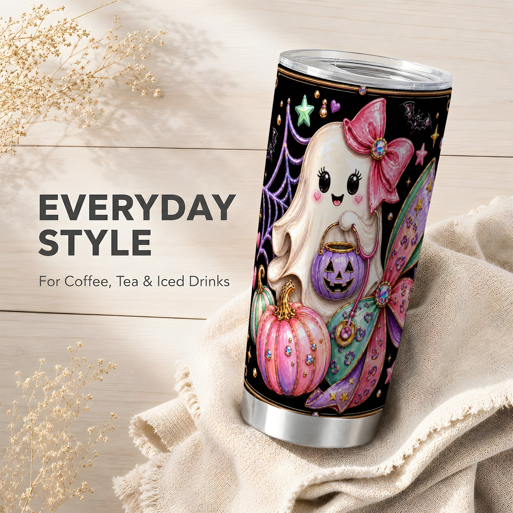 #pl[Steel] Ghost Nurse Tumbler 20oz, Halloween Tumbler, Stainless Steel Travel Cup
