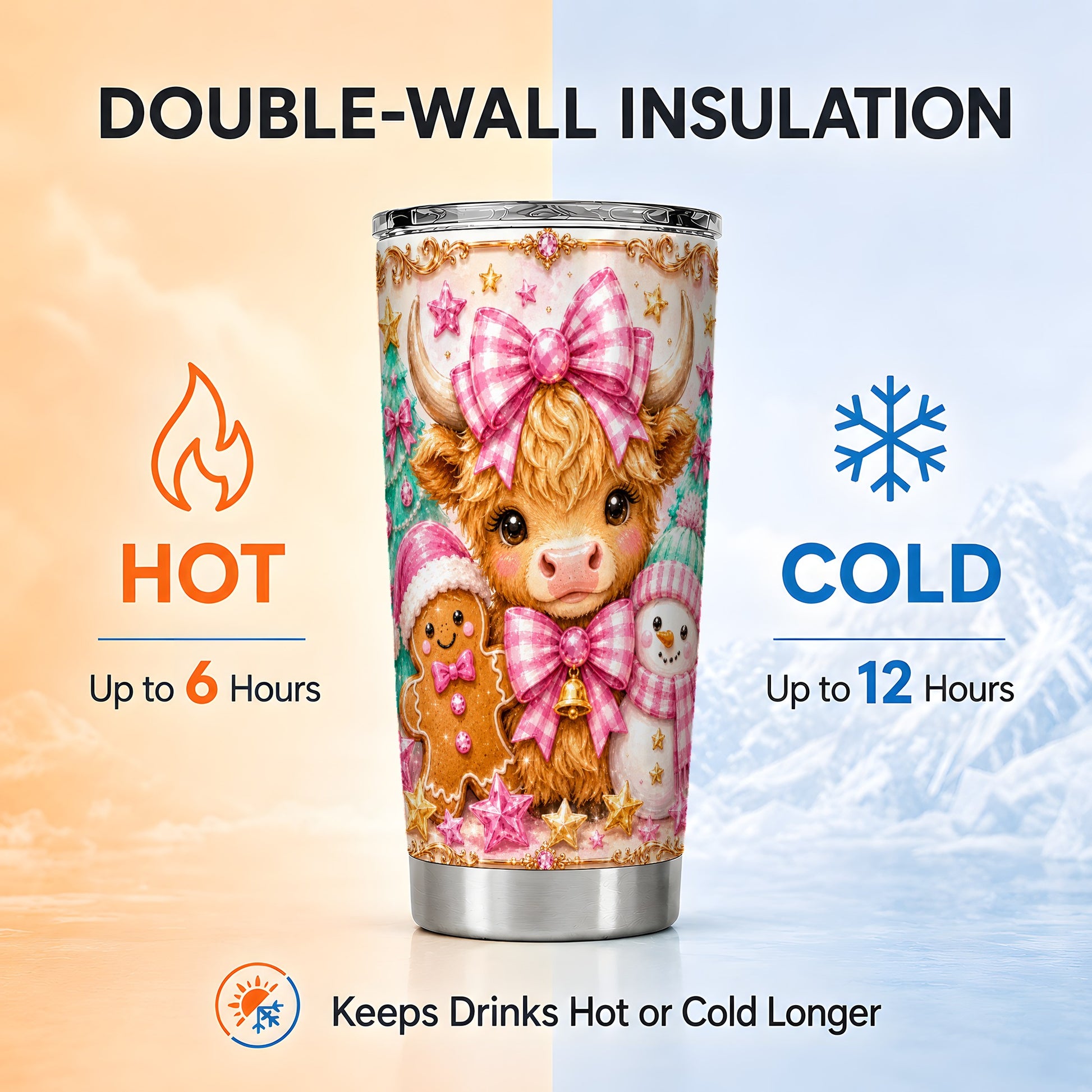 #pl[Steel] Highland Cow Tumbler 20oz, Christmas Tumbler, Stainless Steel Travel Cup