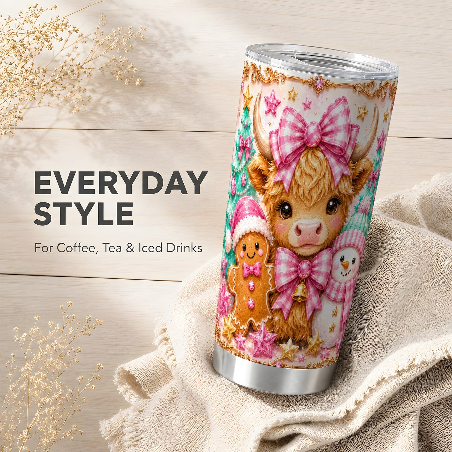 #pl[Steel] Highland Cow Tumbler 20oz, Christmas Tumbler, Stainless Steel Travel Cup