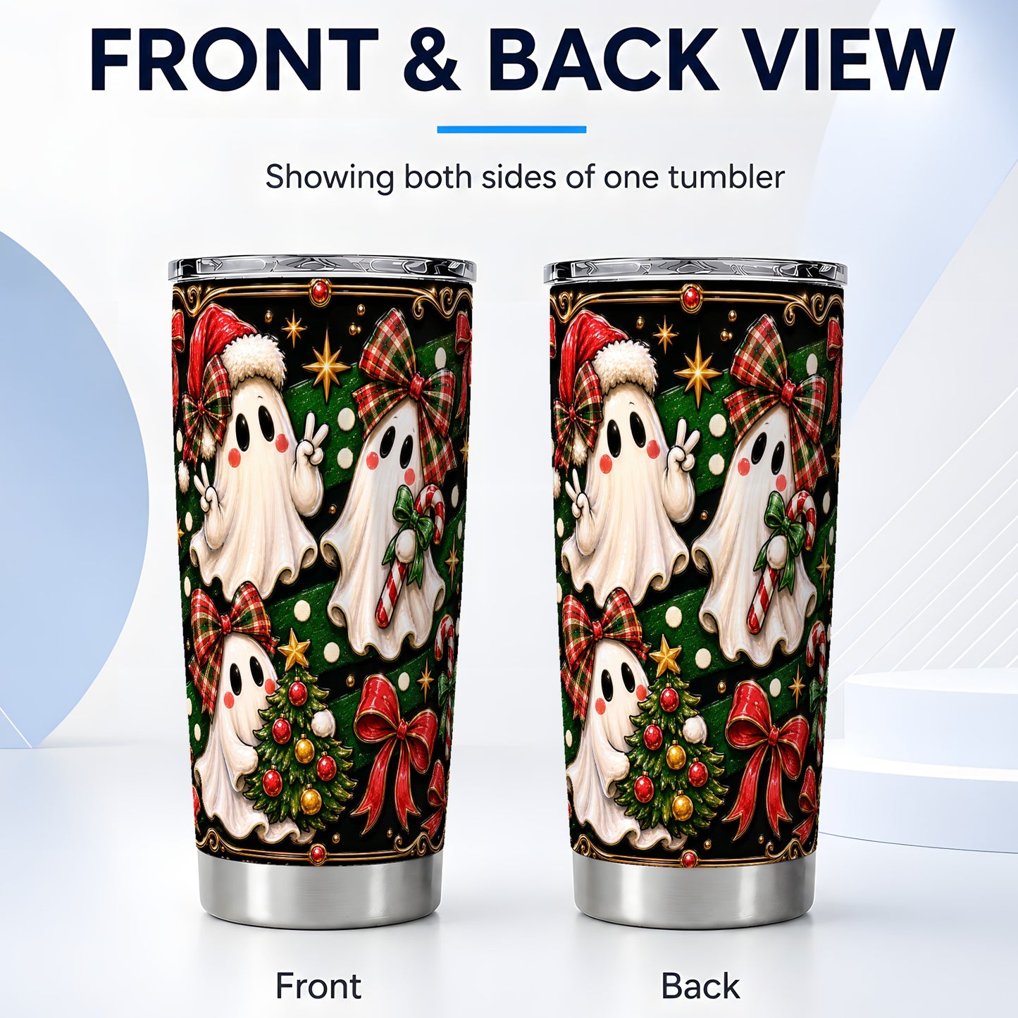 #pl[Steel] Christmas Ghost Tumbler 20oz, Plaid Bow Tumbler, Stainless Steel Travel Cup