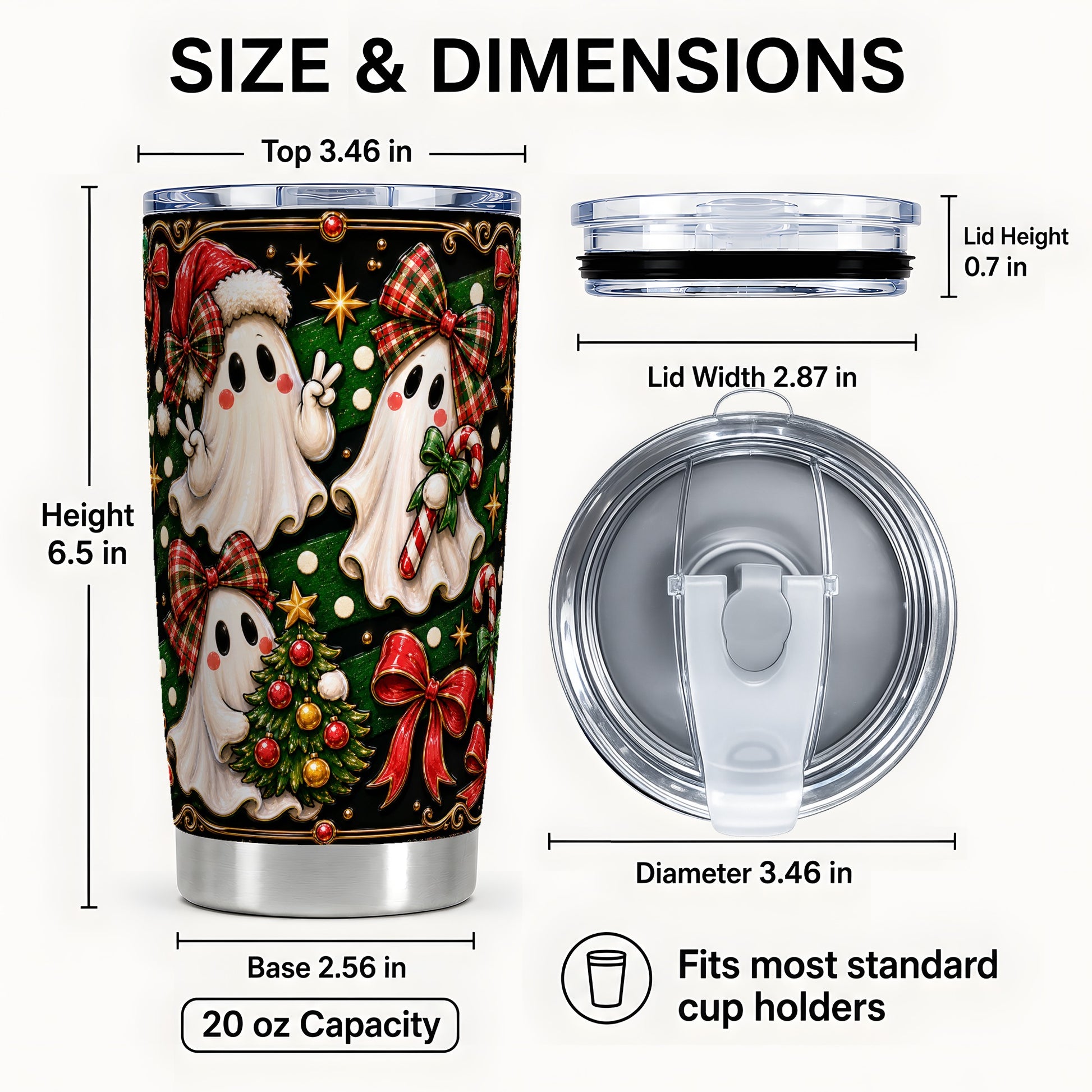 #pl[Steel] Christmas Ghost Tumbler 20oz, Plaid Bow Tumbler, Stainless Steel Travel Cup