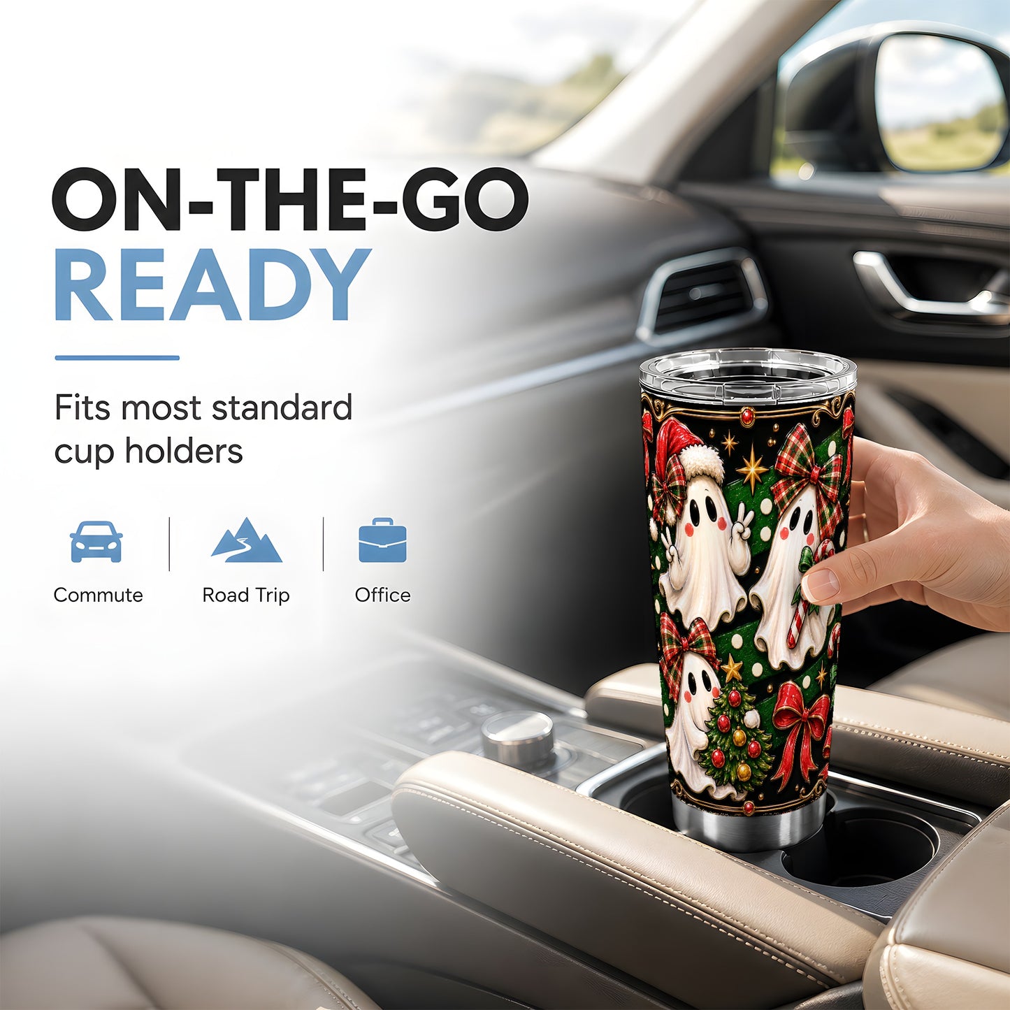 #pl[Steel] Christmas Ghost Tumbler 20oz, Plaid Bow Tumbler, Stainless Steel Travel Cup