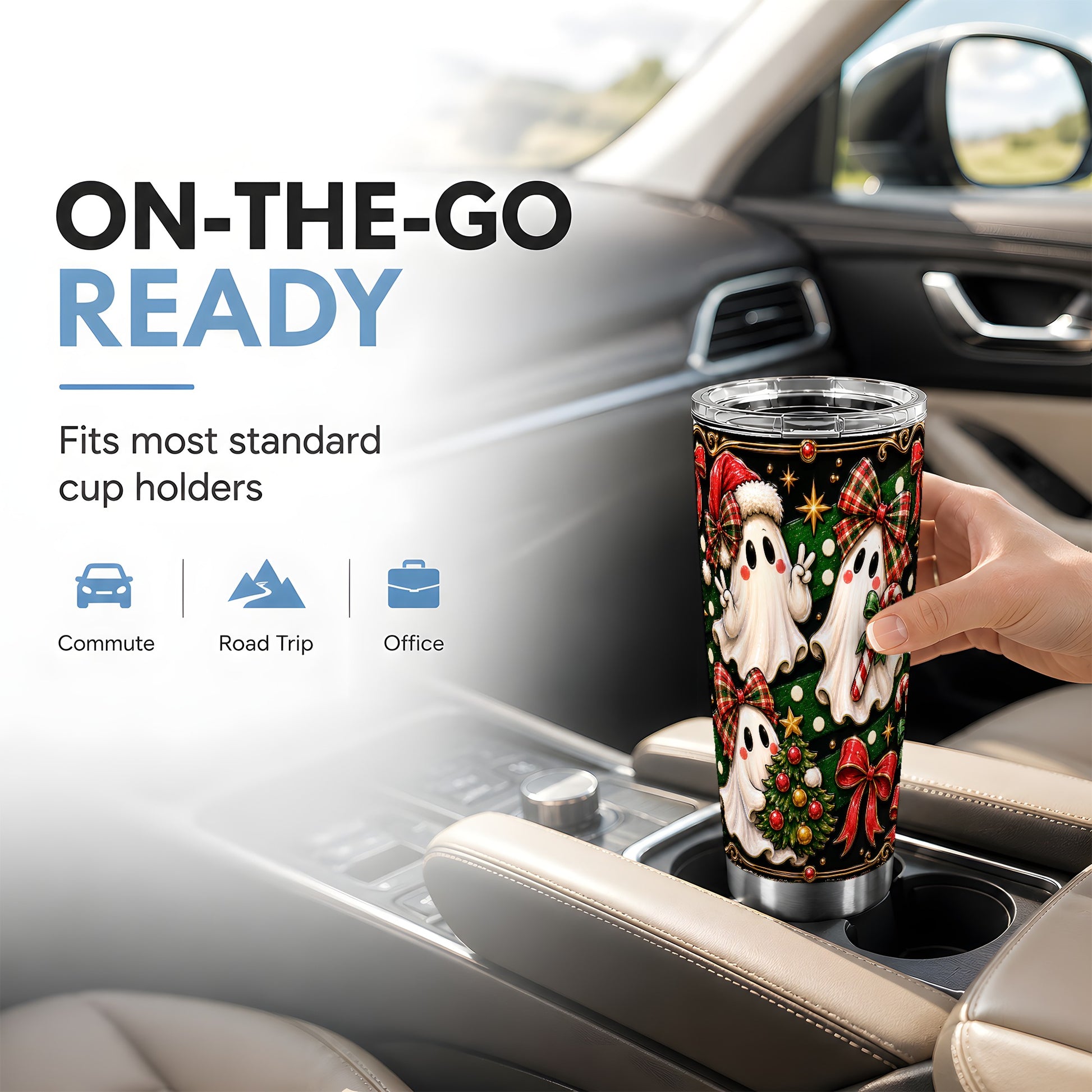 #pl[Steel] Christmas Ghost Tumbler 20oz, Plaid Bow Tumbler, Stainless Steel Travel Cup