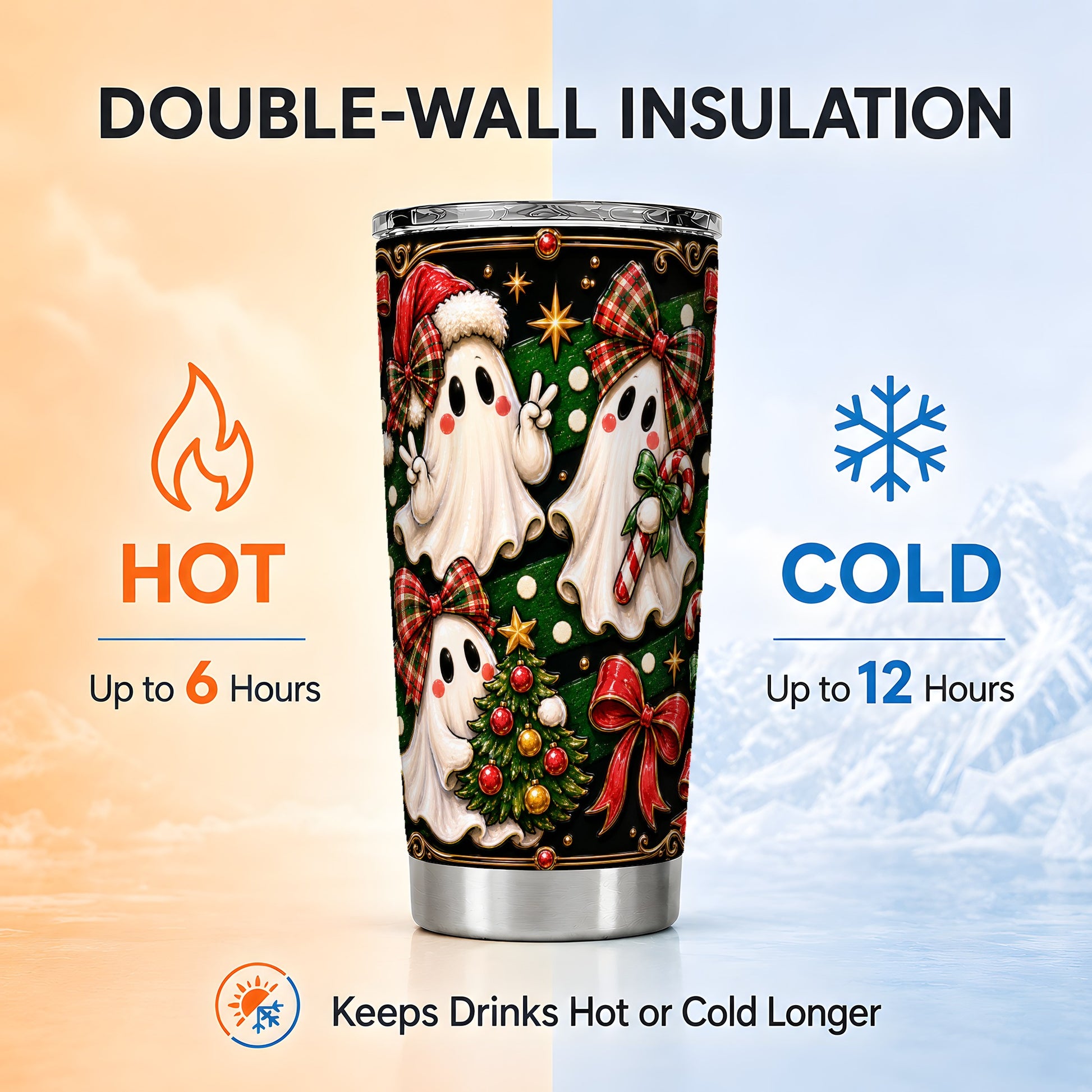 #pl[Steel] Christmas Ghost Tumbler 20oz, Plaid Bow Tumbler, Stainless Steel Travel Cup