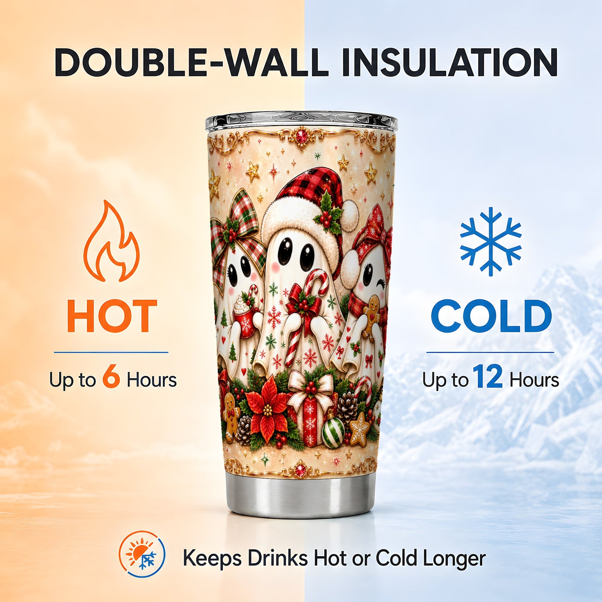 #pl[Steel] Ghost Trio Tumbler 20oz, Christmas Tumbler, Stainless Steel Travel Cup