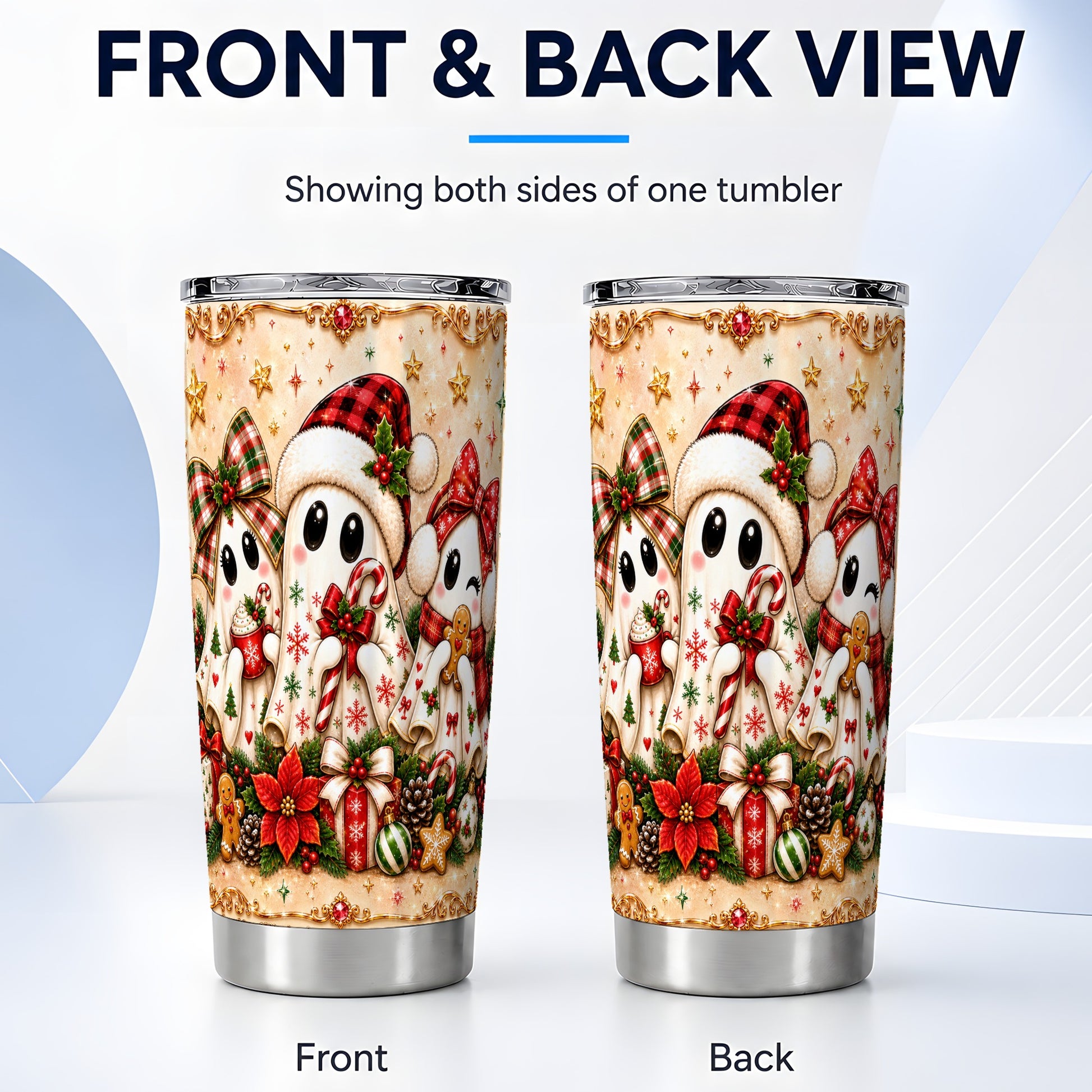 #pl[Steel] Ghost Trio Tumbler 20oz, Christmas Tumbler, Stainless Steel Travel Cup