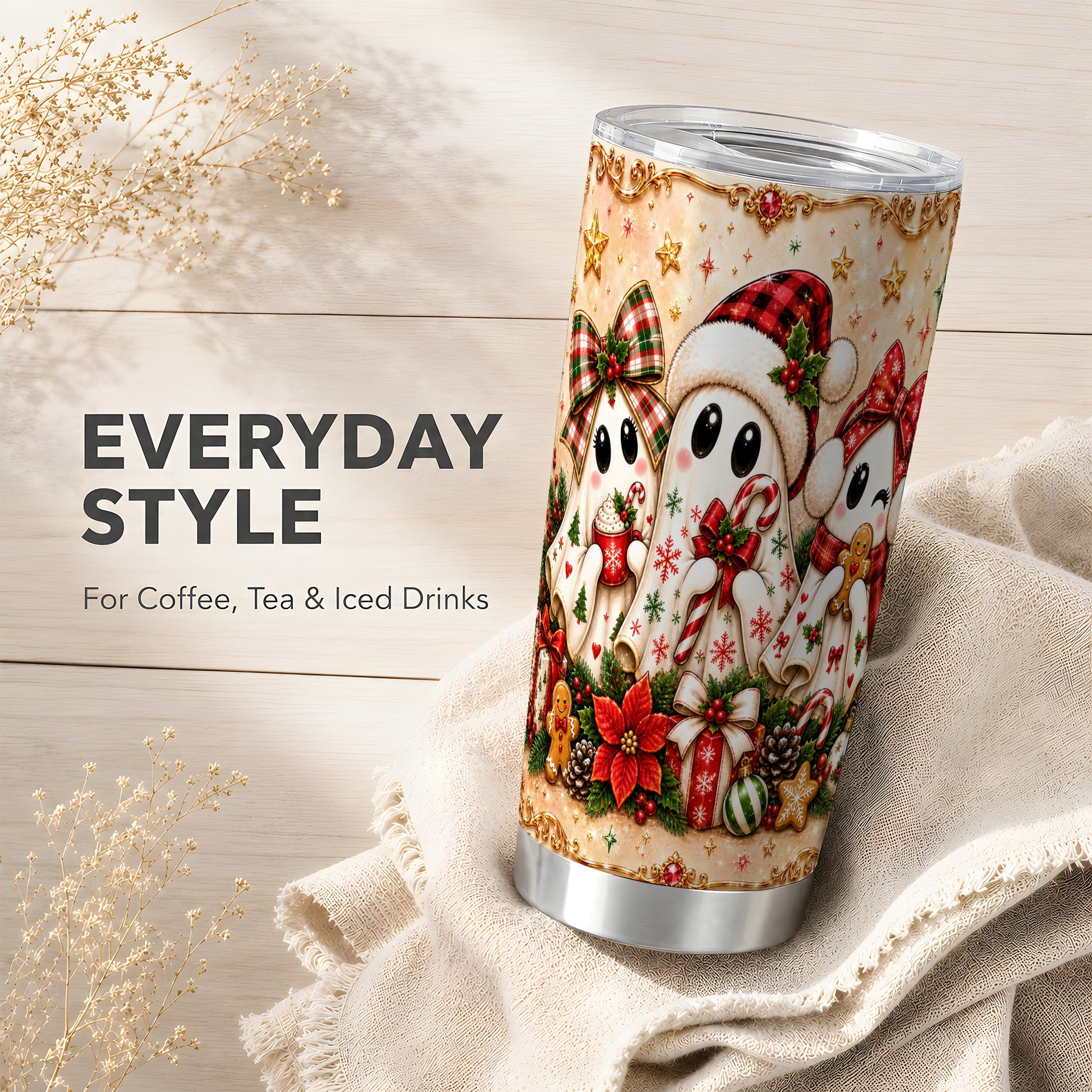 #pl[Steel] Ghost Trio Tumbler 20oz, Christmas Tumbler, Stainless Steel Travel Cup