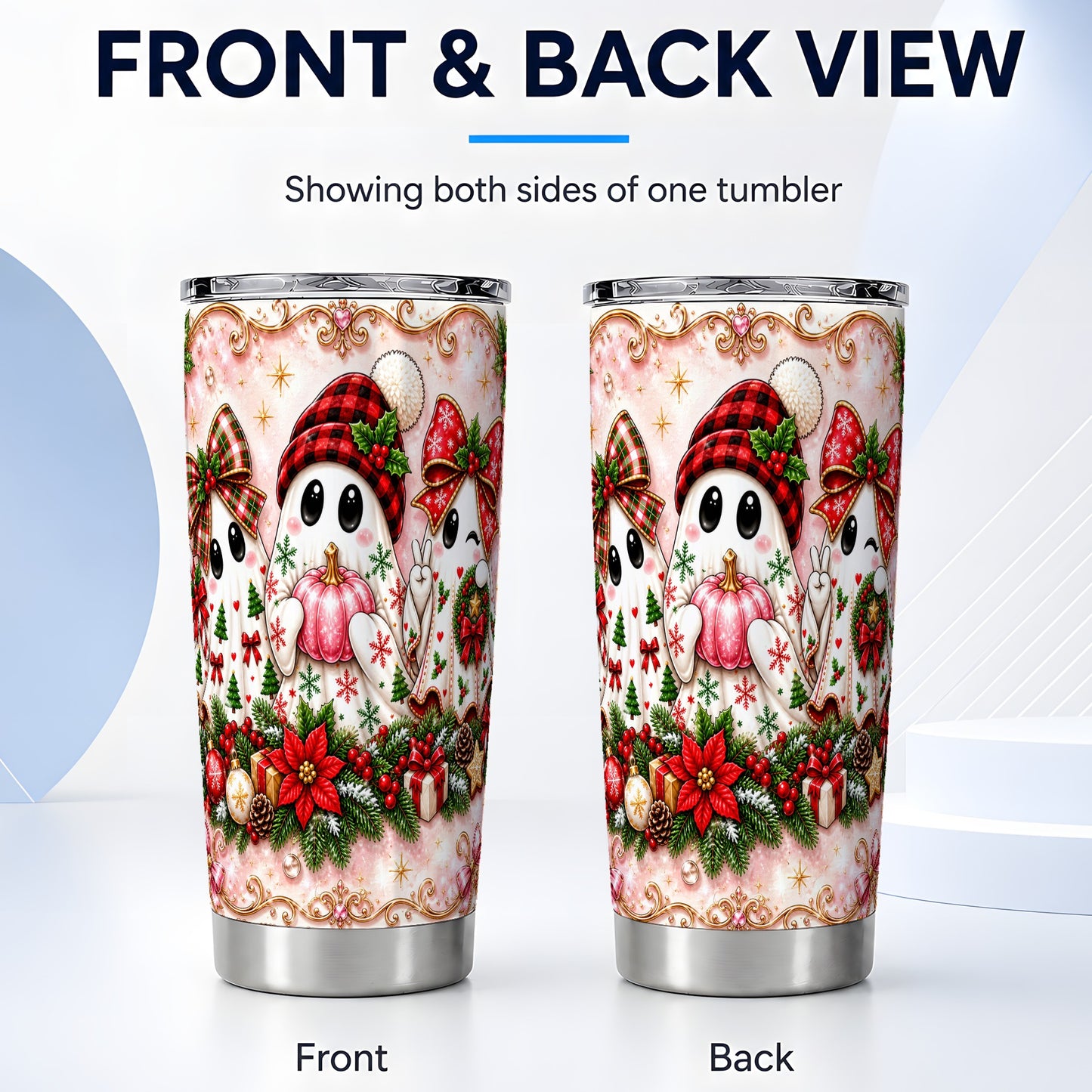 #pl[Steel] Pink Ghost Tumbler 20oz, Christmas Tumbler, Stainless Steel Travel Cup