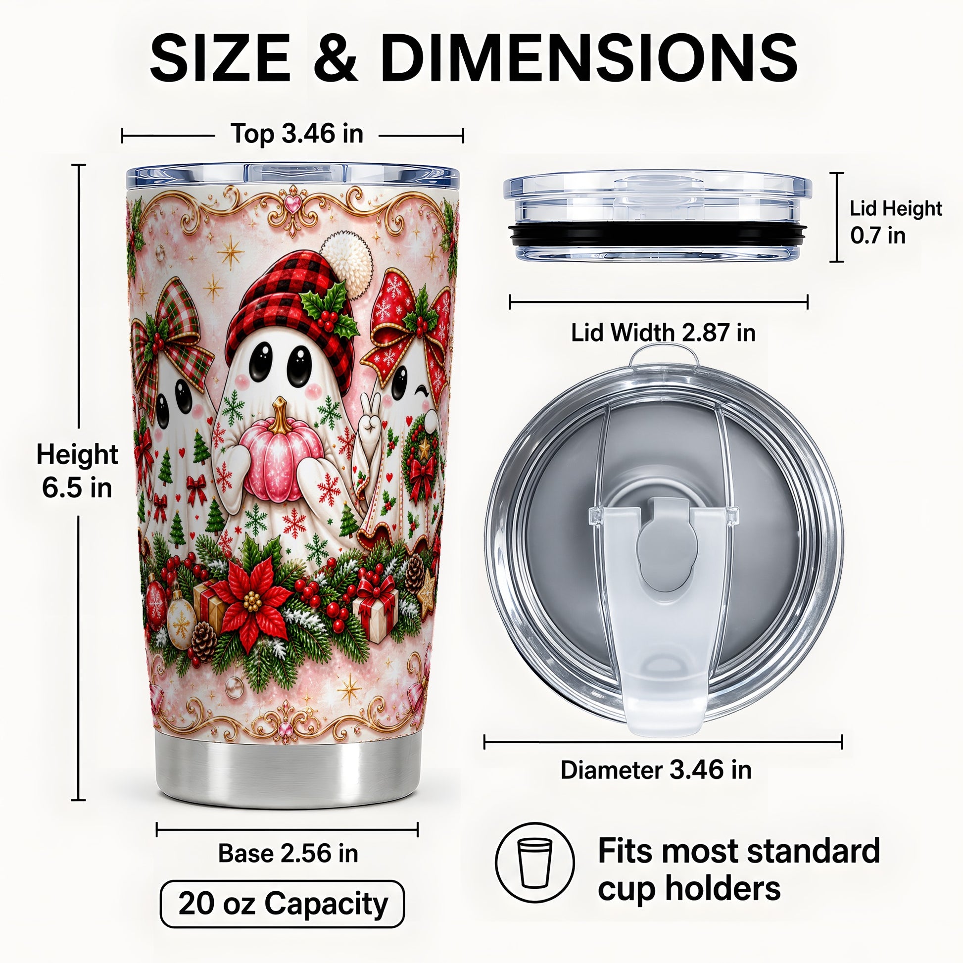 #pl[Steel] Pink Ghost Tumbler 20oz, Christmas Tumbler, Stainless Steel Travel Cup