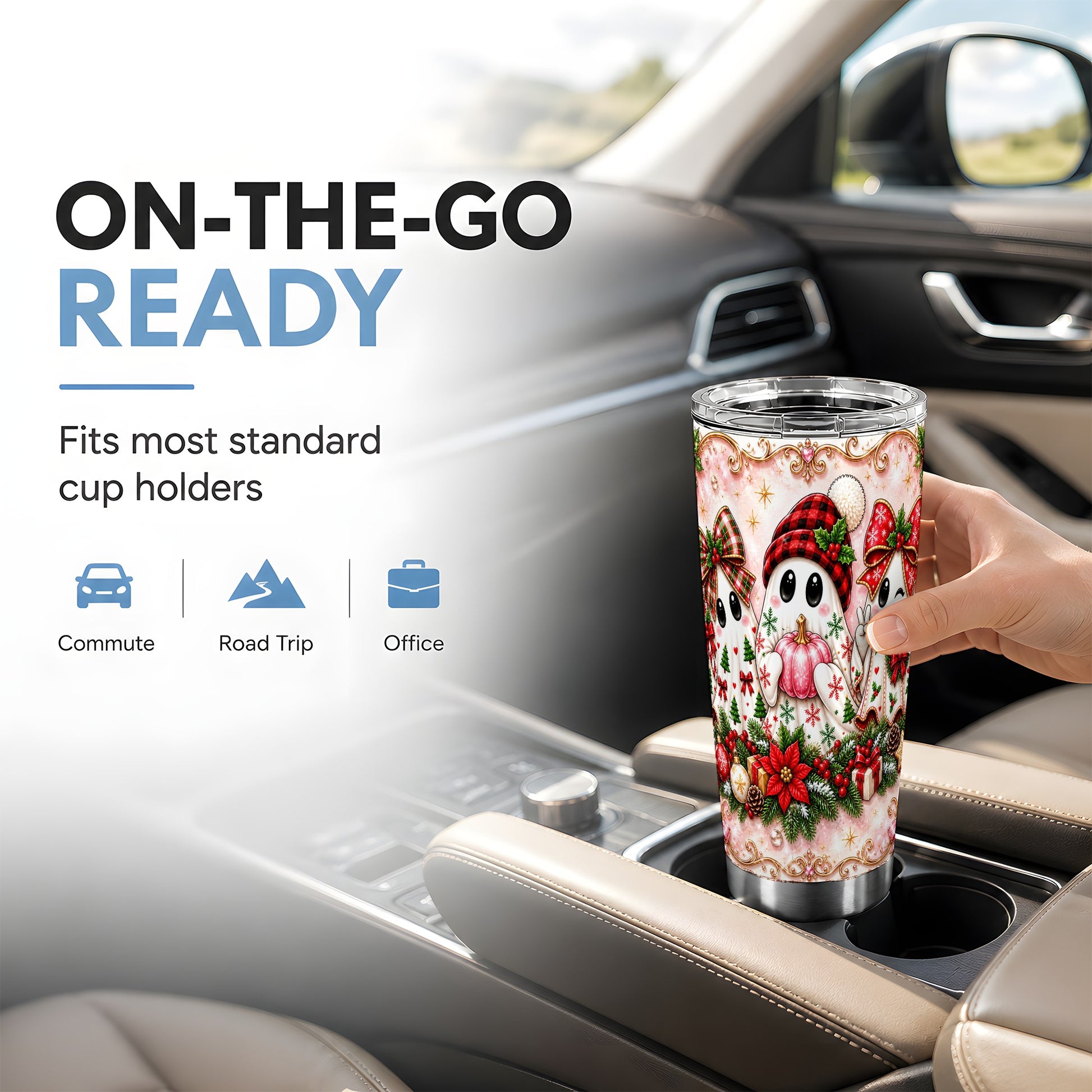 #pl[Steel] Pink Ghost Tumbler 20oz, Christmas Tumbler, Stainless Steel Travel Cup