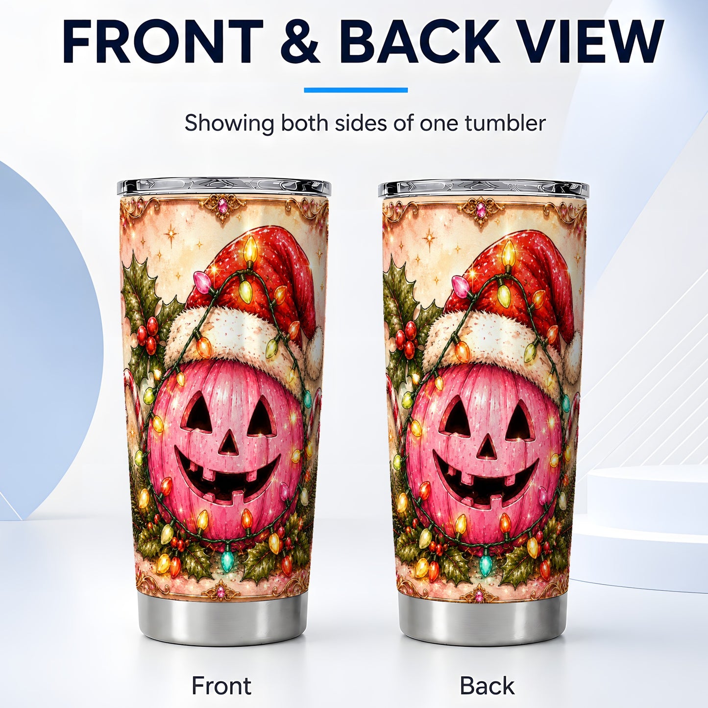 #pl[Steel] Pink Pumpkin Tumbler 20oz, Christmas Tumbler, Stainless Steel Travel Cup
