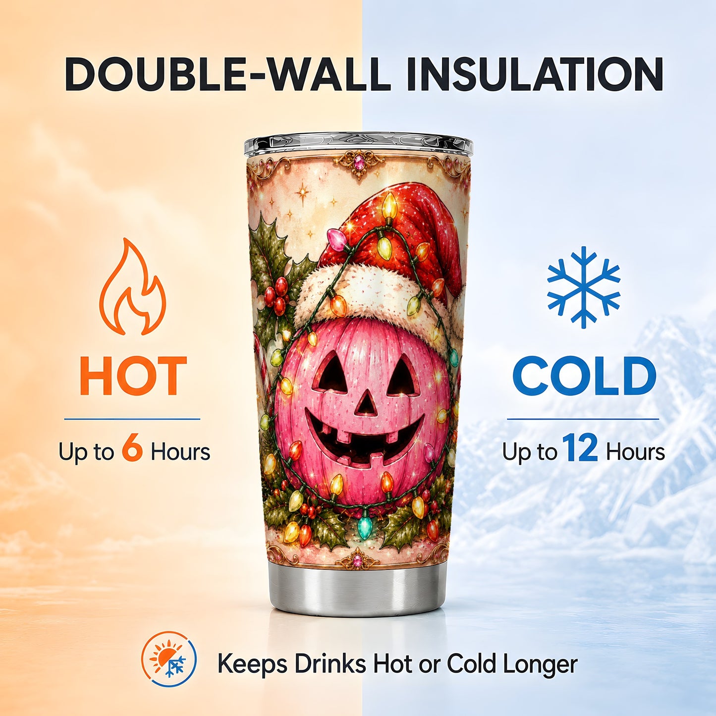 #pl[Steel] Pink Pumpkin Tumbler 20oz, Christmas Tumbler, Stainless Steel Travel Cup