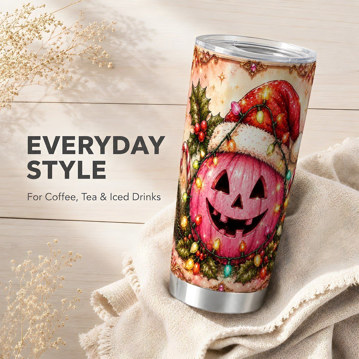 #pl[Steel] Pink Pumpkin Tumbler 20oz, Christmas Tumbler, Stainless Steel Travel Cup