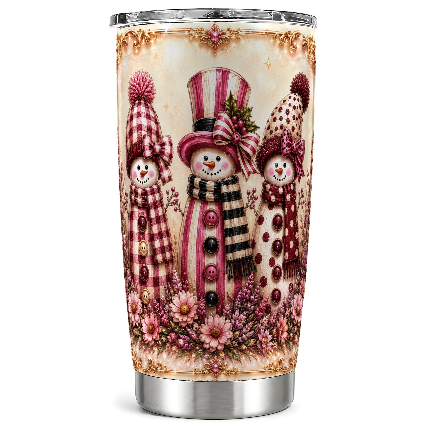 #pl[Steel] Snowman Trio Tumbler 20oz, Christmas Tumbler, Stainless Steel Travel Cup