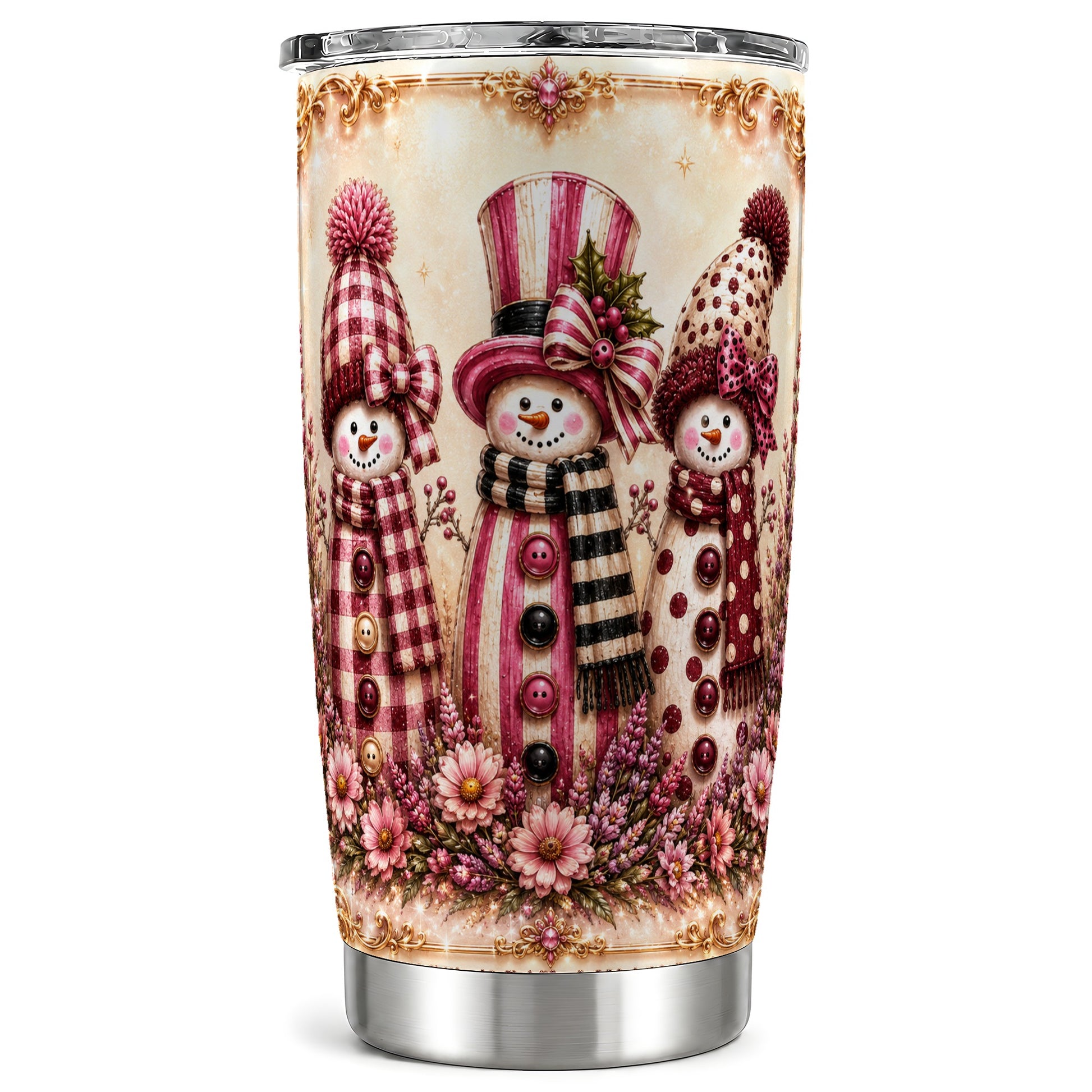 #pl[Steel] Snowman Trio Tumbler 20oz, Christmas Tumbler, Stainless Steel Travel Cup