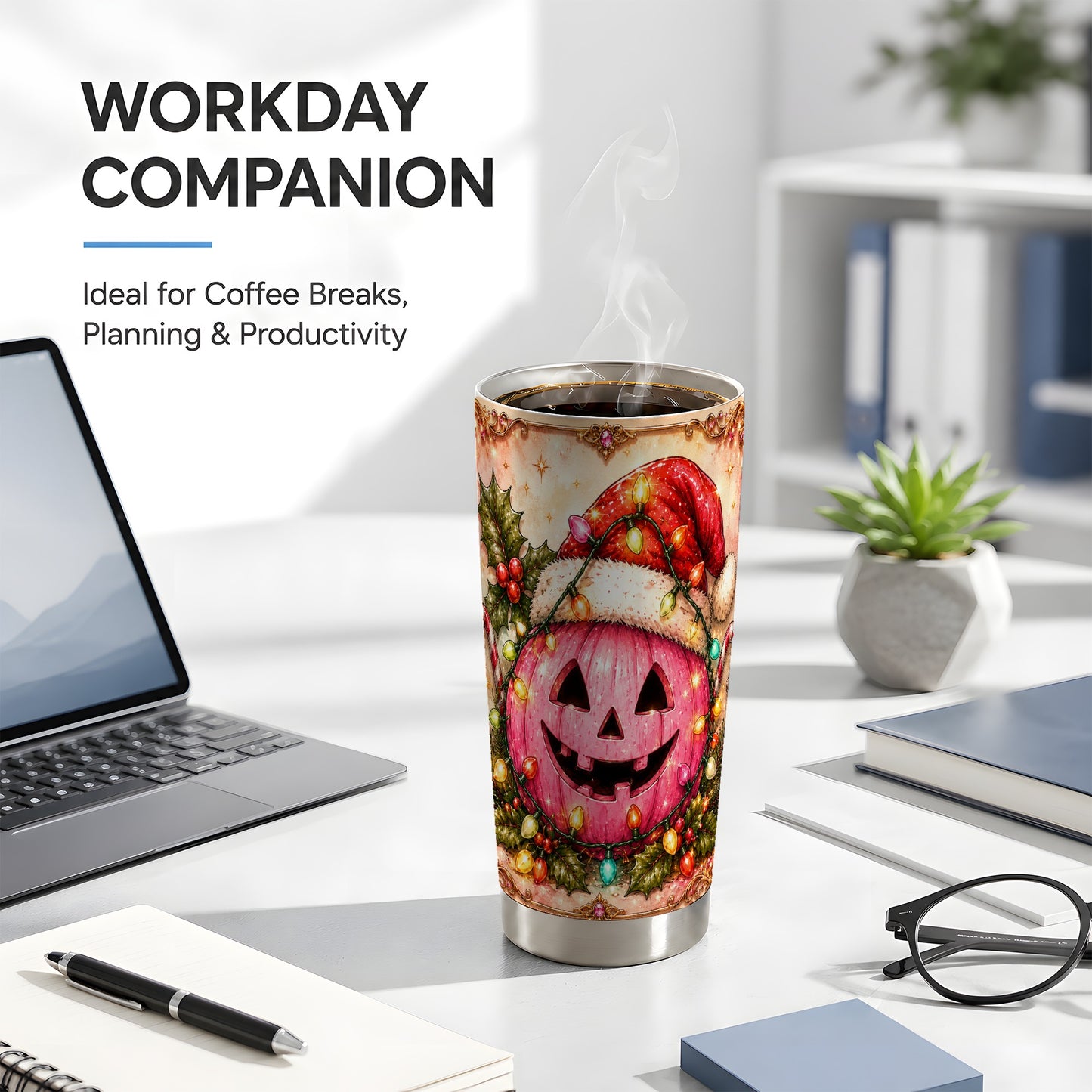 #pl[Steel] Pink Pumpkin Tumbler 20oz, Christmas Tumbler, Stainless Steel Travel Cup