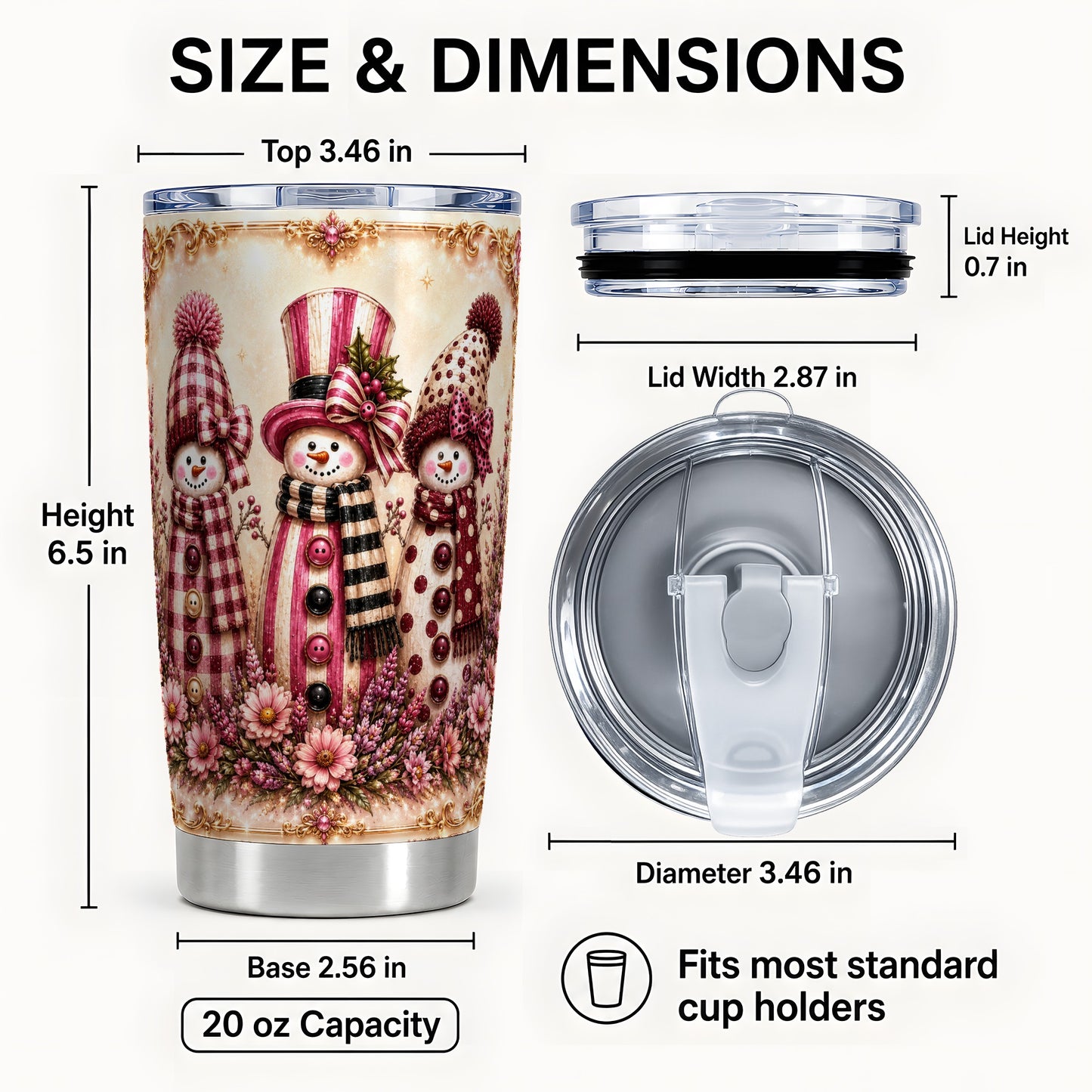 #pl[Steel] Snowman Trio Tumbler 20oz, Christmas Tumbler, Stainless Steel Travel Cup