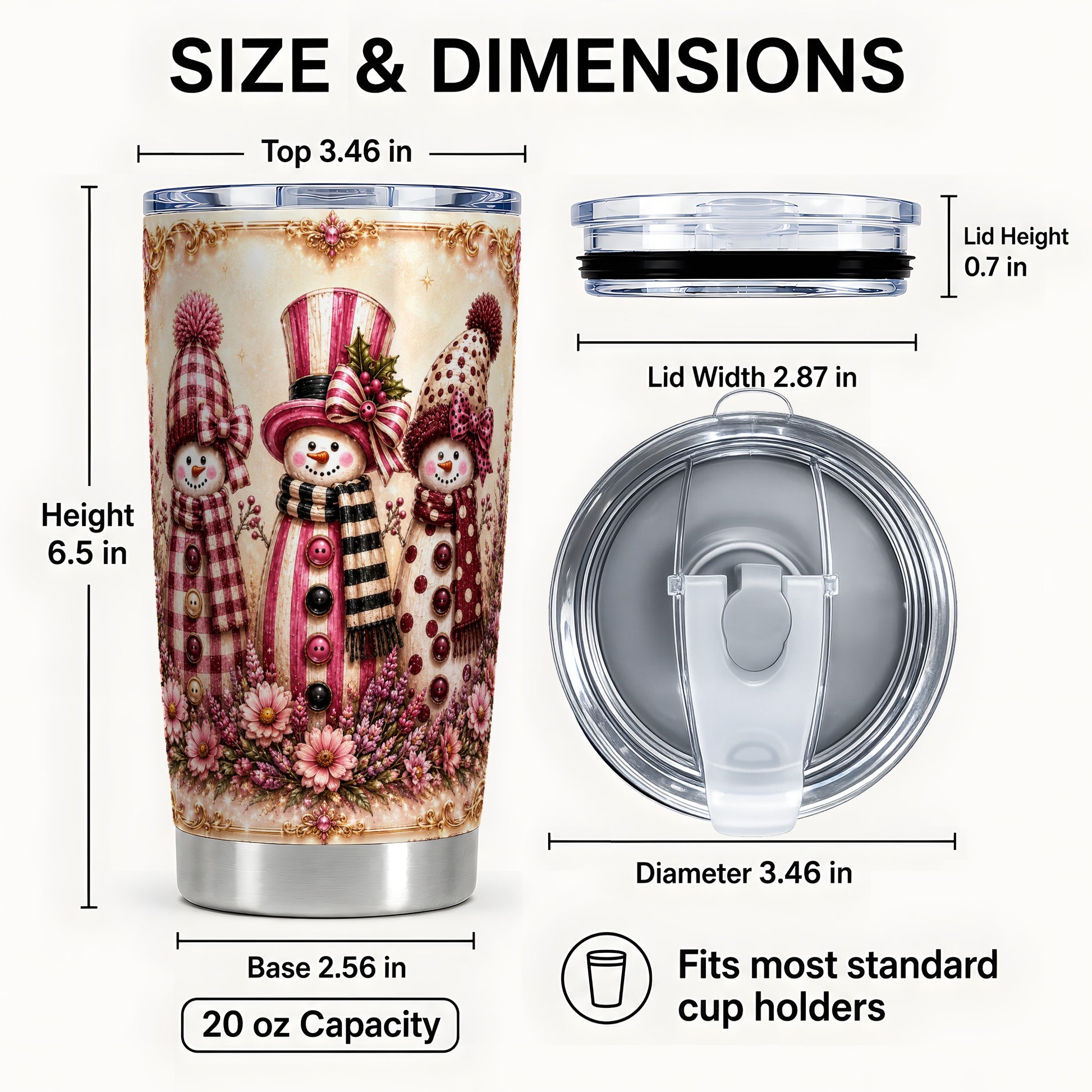 #pl[Steel] Snowman Trio Tumbler 20oz, Christmas Tumbler, Stainless Steel Travel Cup