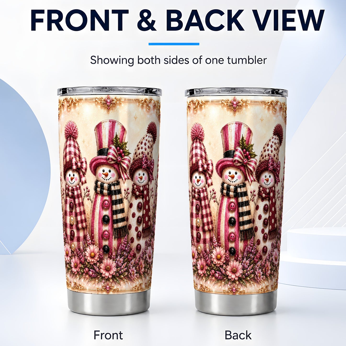 #pl[Steel] Snowman Trio Tumbler 20oz, Christmas Tumbler, Stainless Steel Travel Cup