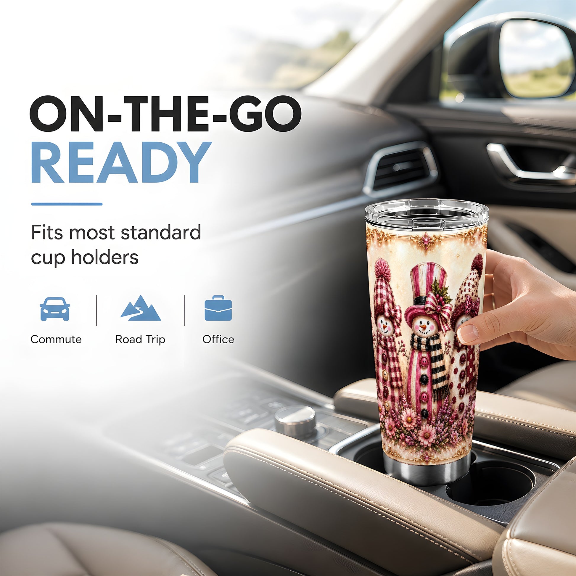 #pl[Steel] Snowman Trio Tumbler 20oz, Christmas Tumbler, Stainless Steel Travel Cup
