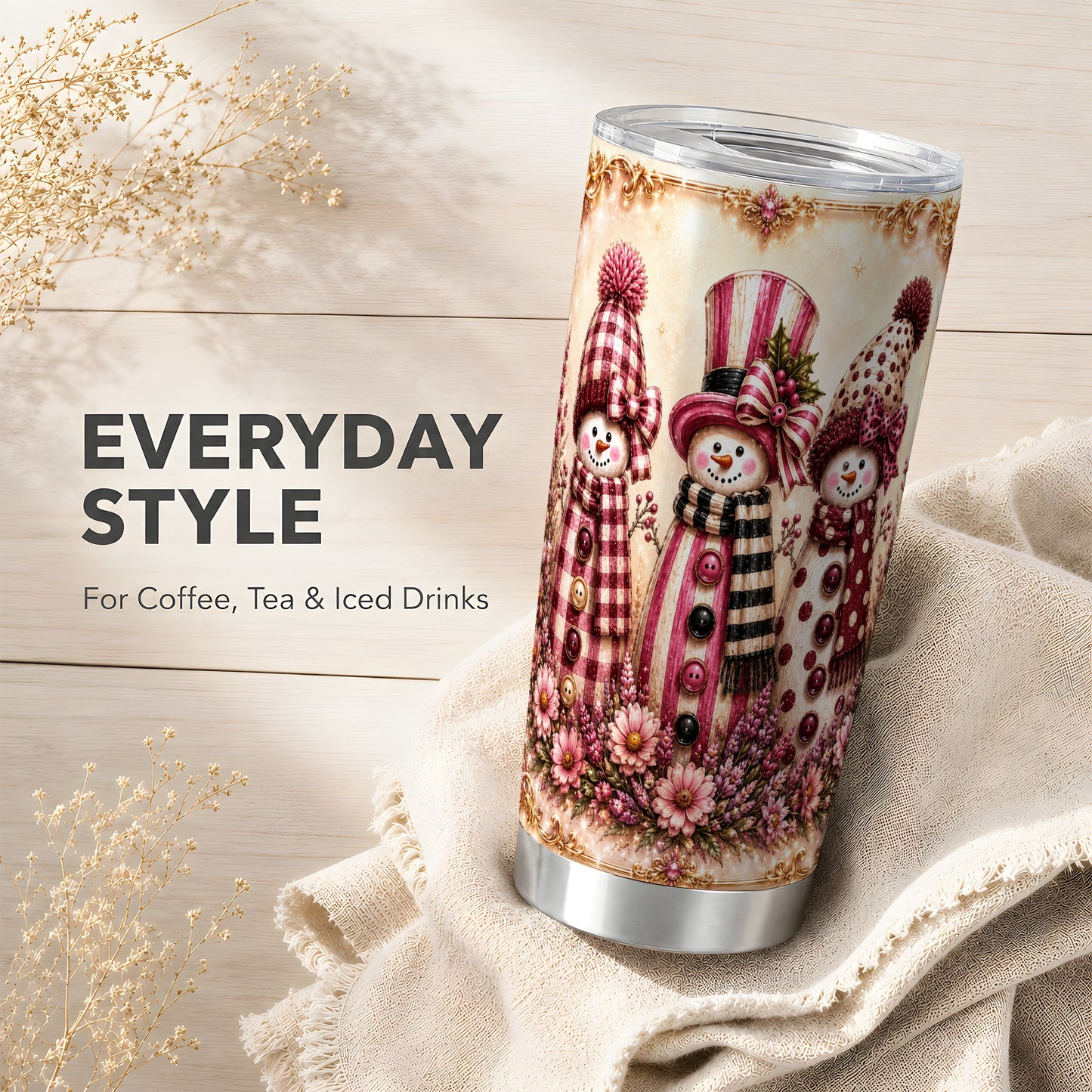 #pl[Steel] Snowman Trio Tumbler 20oz, Christmas Tumbler, Stainless Steel Travel Cup