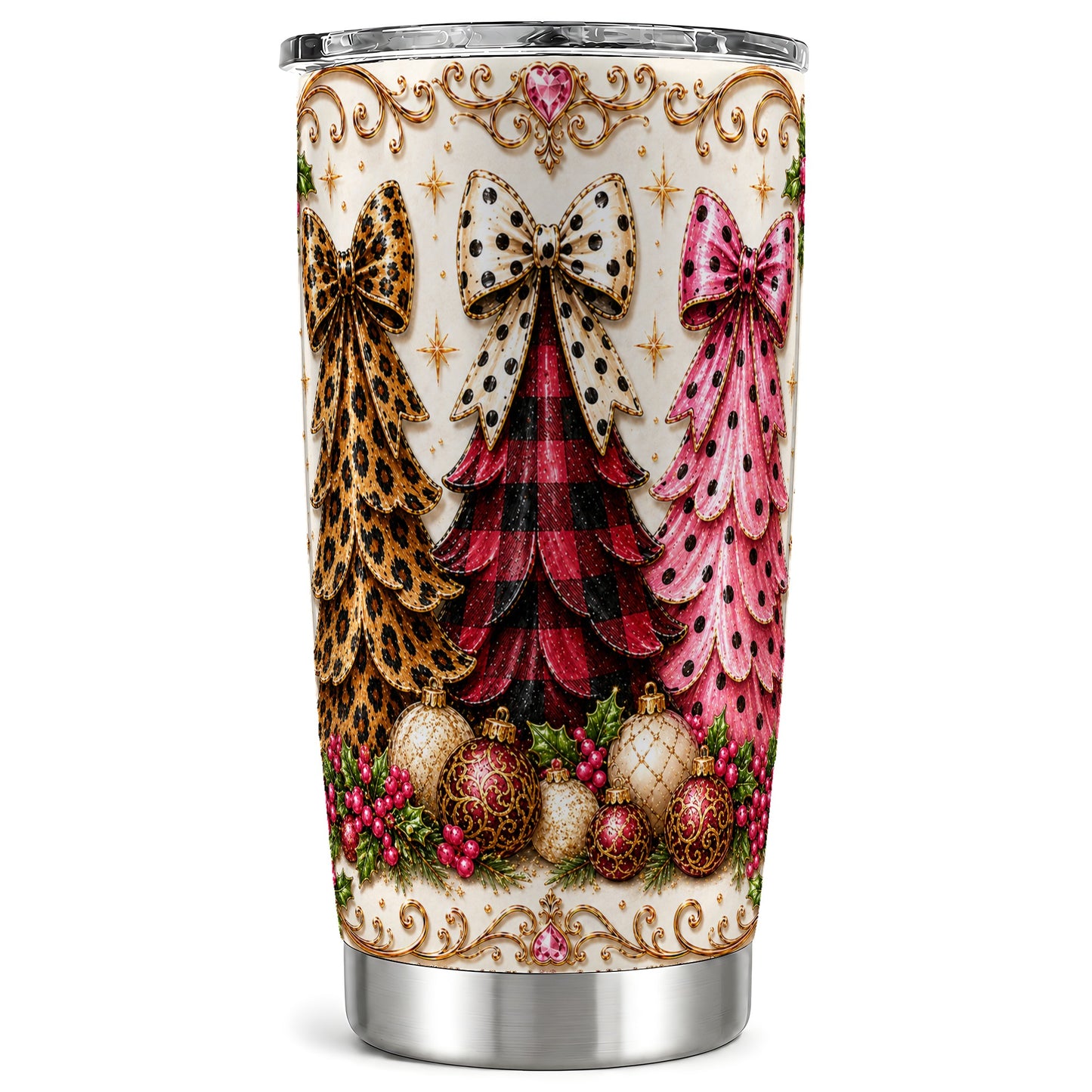 #pl[Steel] Patterned Tree Tumbler 20oz, Christmas Tumbler, Stainless Steel Travel Cup