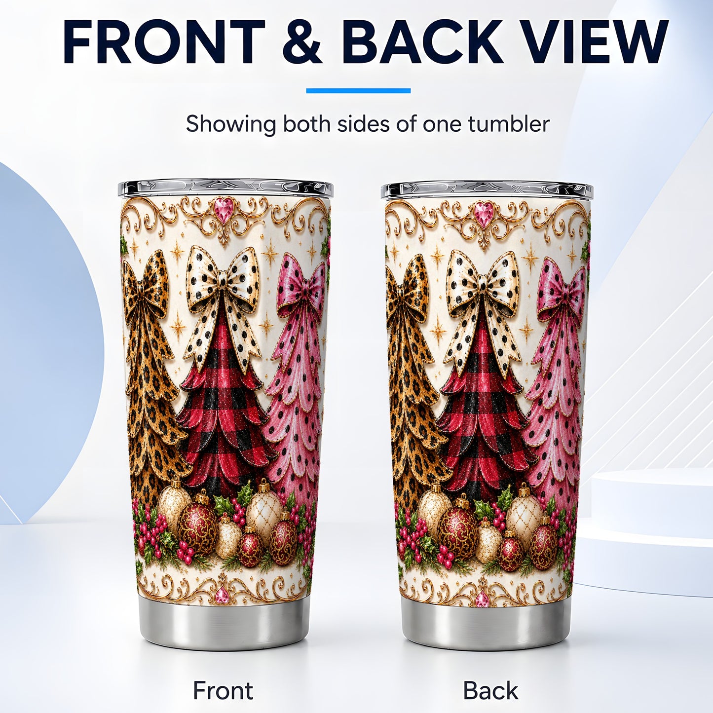 #pl[Steel] Patterned Tree Tumbler 20oz, Christmas Tumbler, Stainless Steel Travel Cup