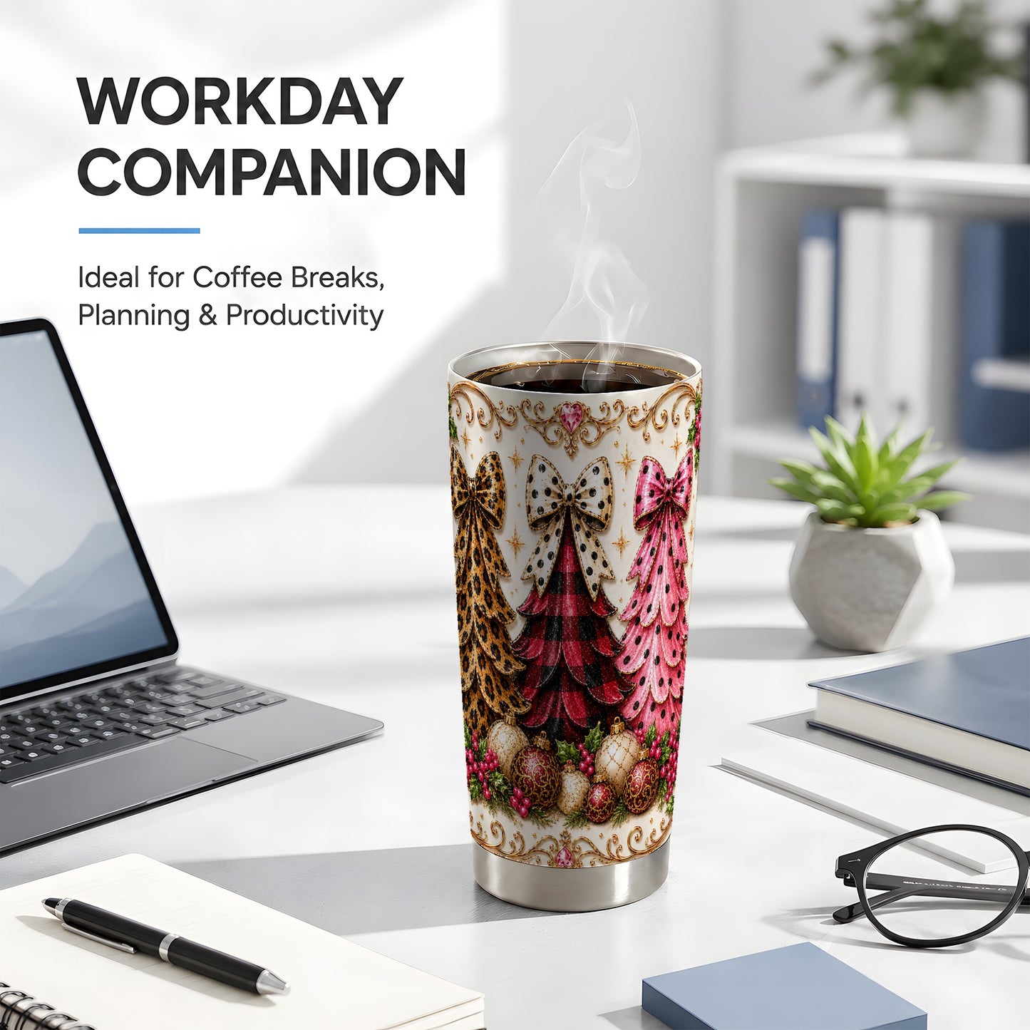 #pl[Steel] Patterned Tree Tumbler 20oz, Christmas Tumbler, Stainless Steel Travel Cup