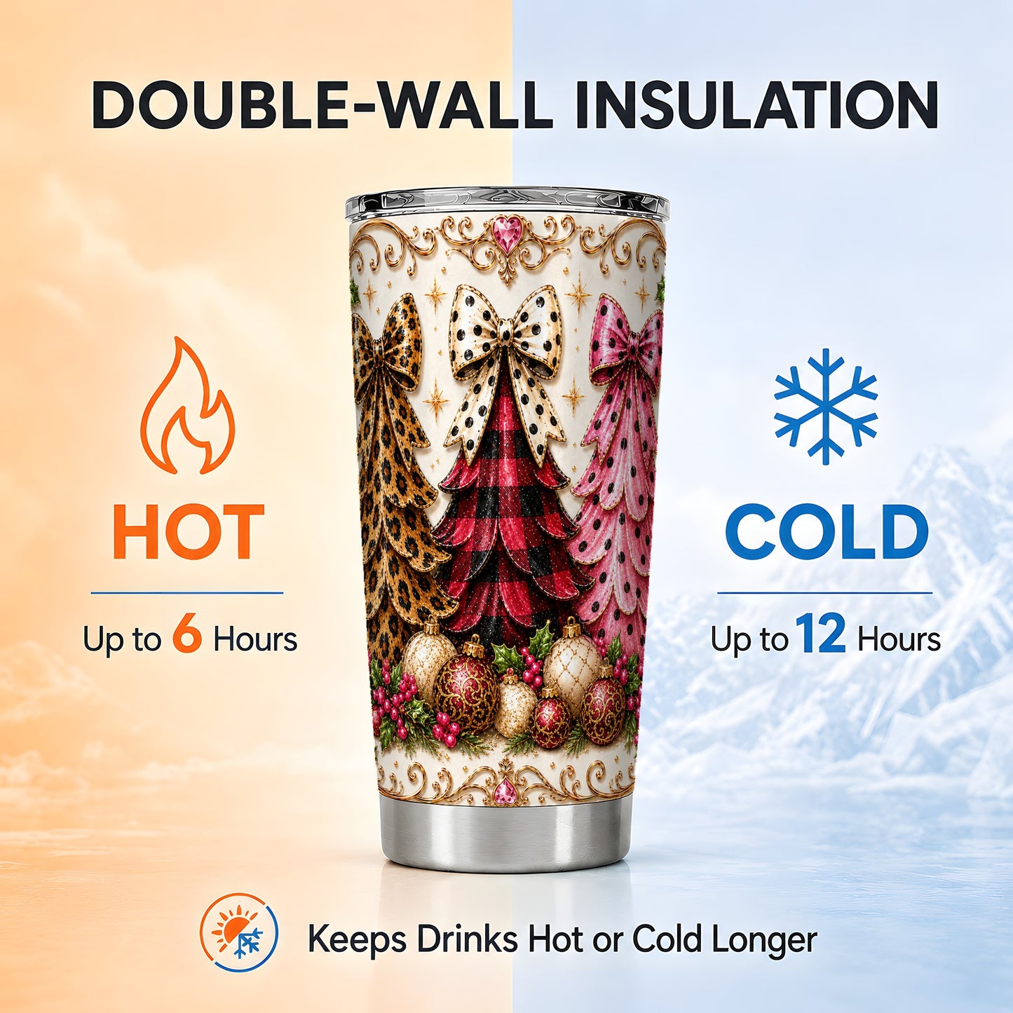 #pl[Steel] Patterned Tree Tumbler 20oz, Christmas Tumbler, Stainless Steel Travel Cup
