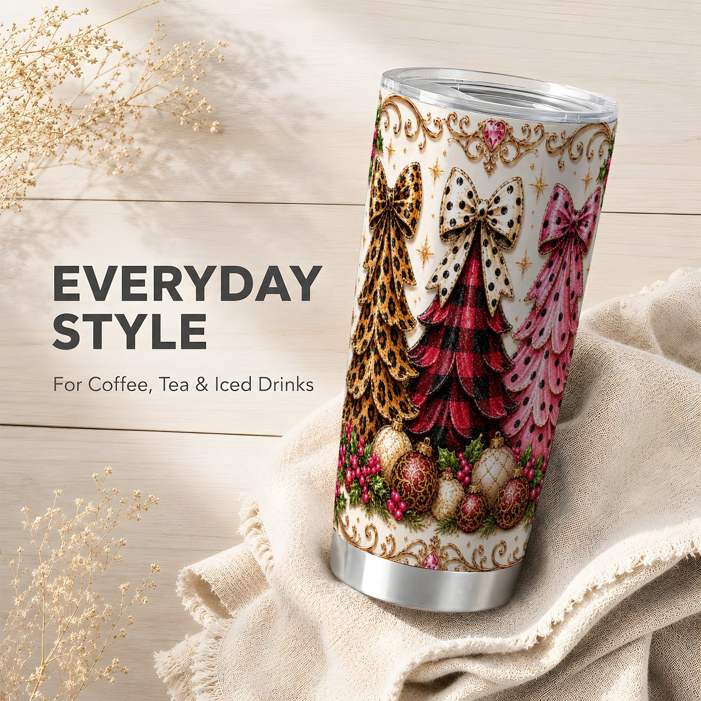 #pl[Steel] Patterned Tree Tumbler 20oz, Christmas Tumbler, Stainless Steel Travel Cup