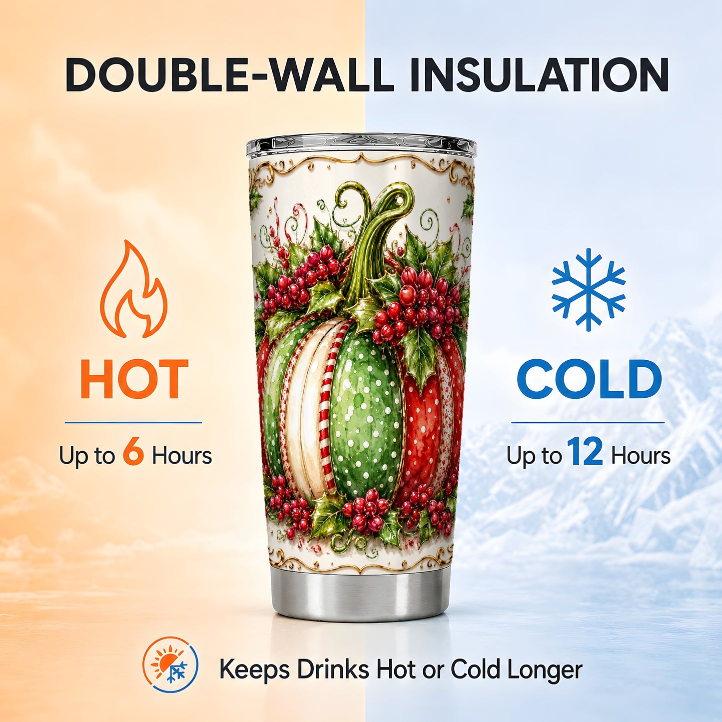 #pl[Steel] Christmas Pumpkin Tumbler 20oz, Holiday Tumbler, Stainless Steel Travel Cup