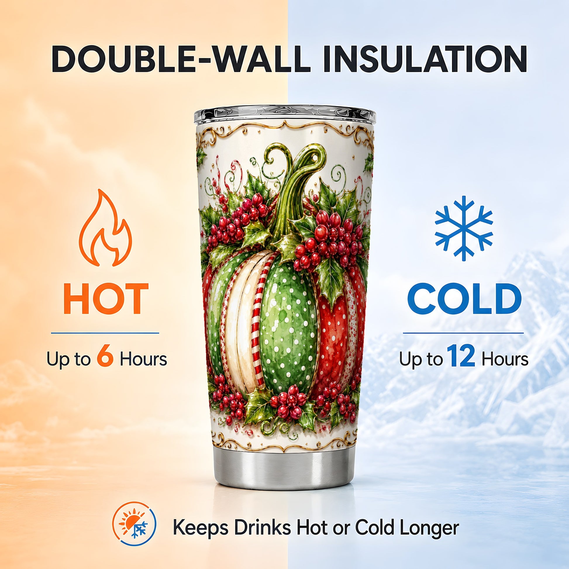 #pl[Steel] Christmas Pumpkin Tumbler 20oz, Holiday Tumbler, Stainless Steel Travel Cup