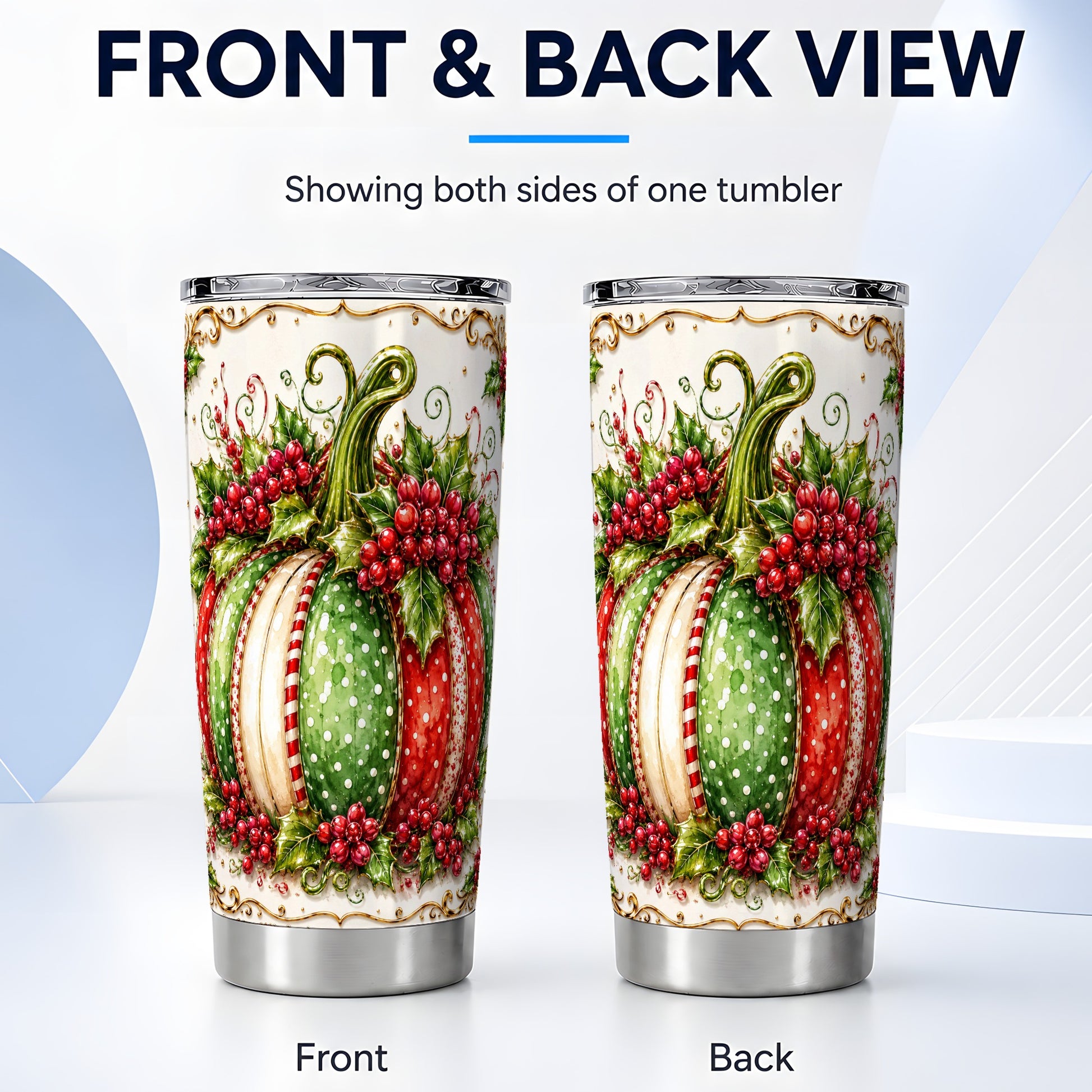 #pl[Steel] Christmas Pumpkin Tumbler 20oz, Holiday Tumbler, Stainless Steel Travel Cup