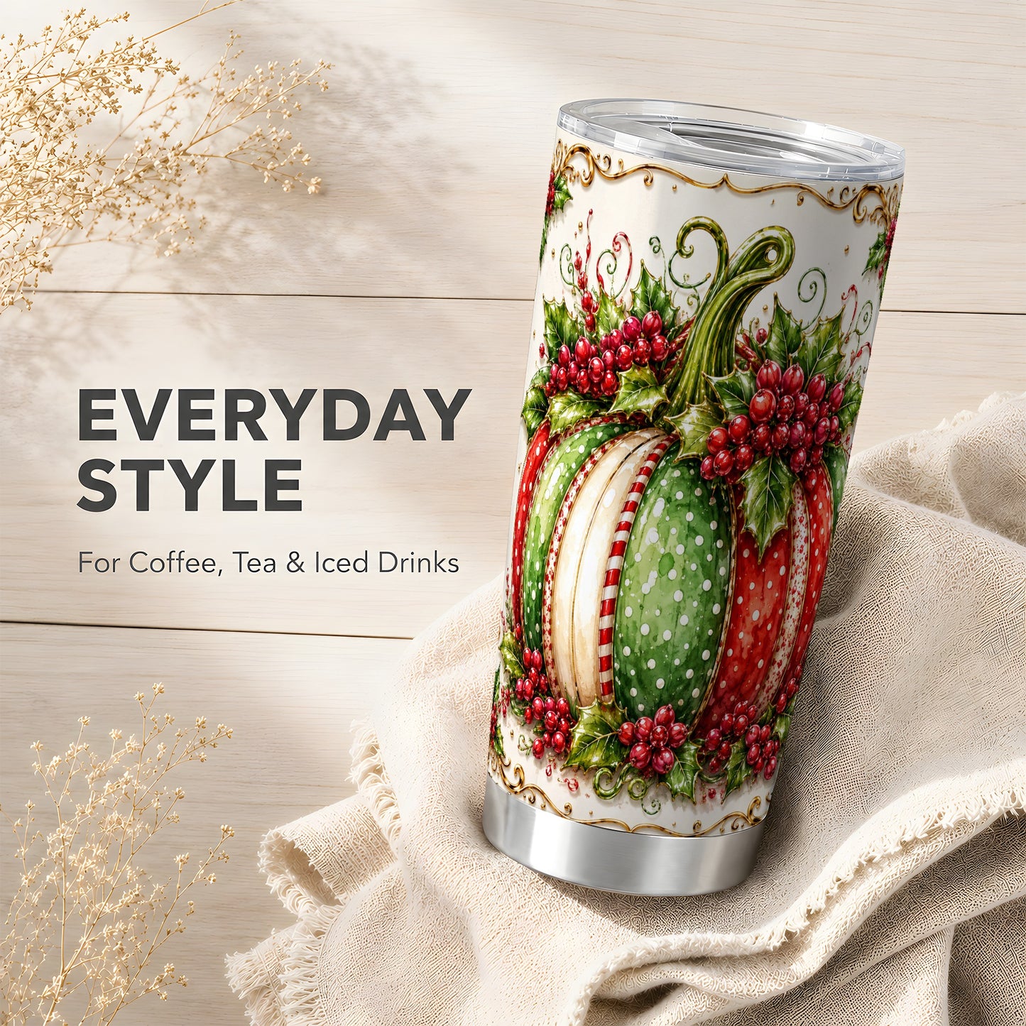 #pl[Steel] Christmas Pumpkin Tumbler 20oz, Holiday Tumbler, Stainless Steel Travel Cup