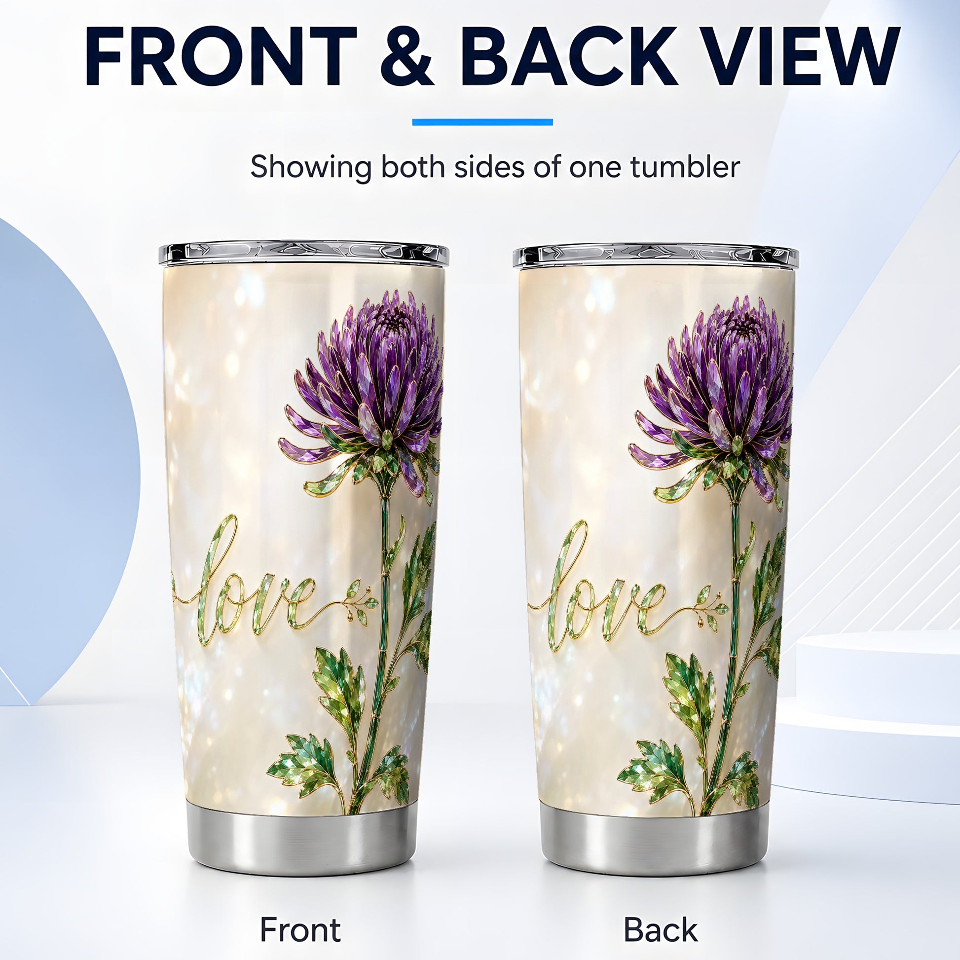 #pl[Steel] Chrysanthemum Tumbler 20oz, Floral Tumbler, Stainless Steel Travel Cup