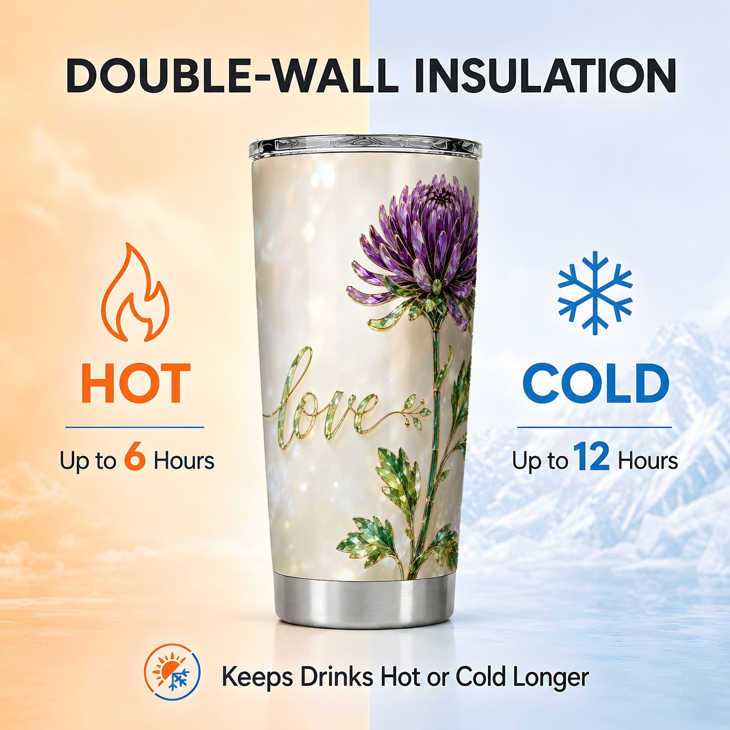 #pl[Steel] Chrysanthemum Tumbler 20oz, Floral Tumbler, Stainless Steel Travel Cup
