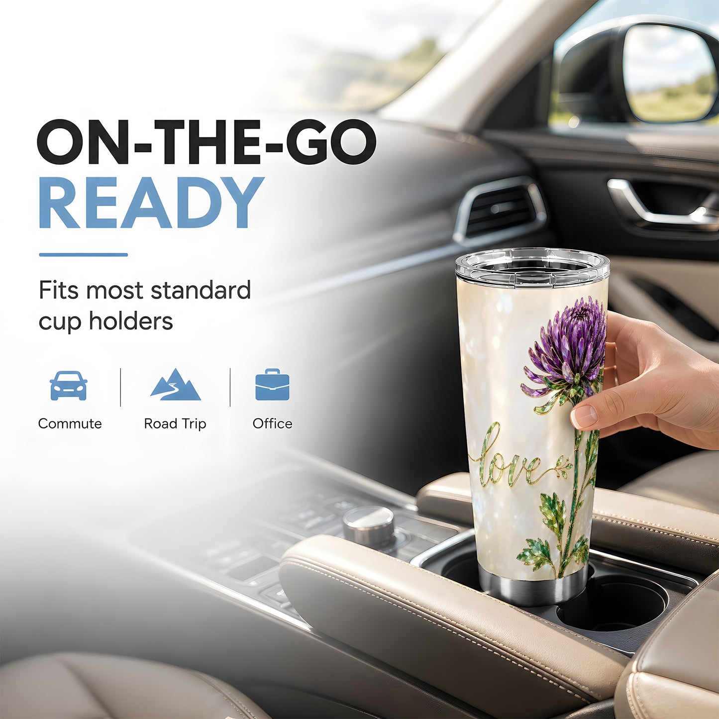 #pl[Steel] Chrysanthemum Tumbler 20oz, Floral Tumbler, Stainless Steel Travel Cup