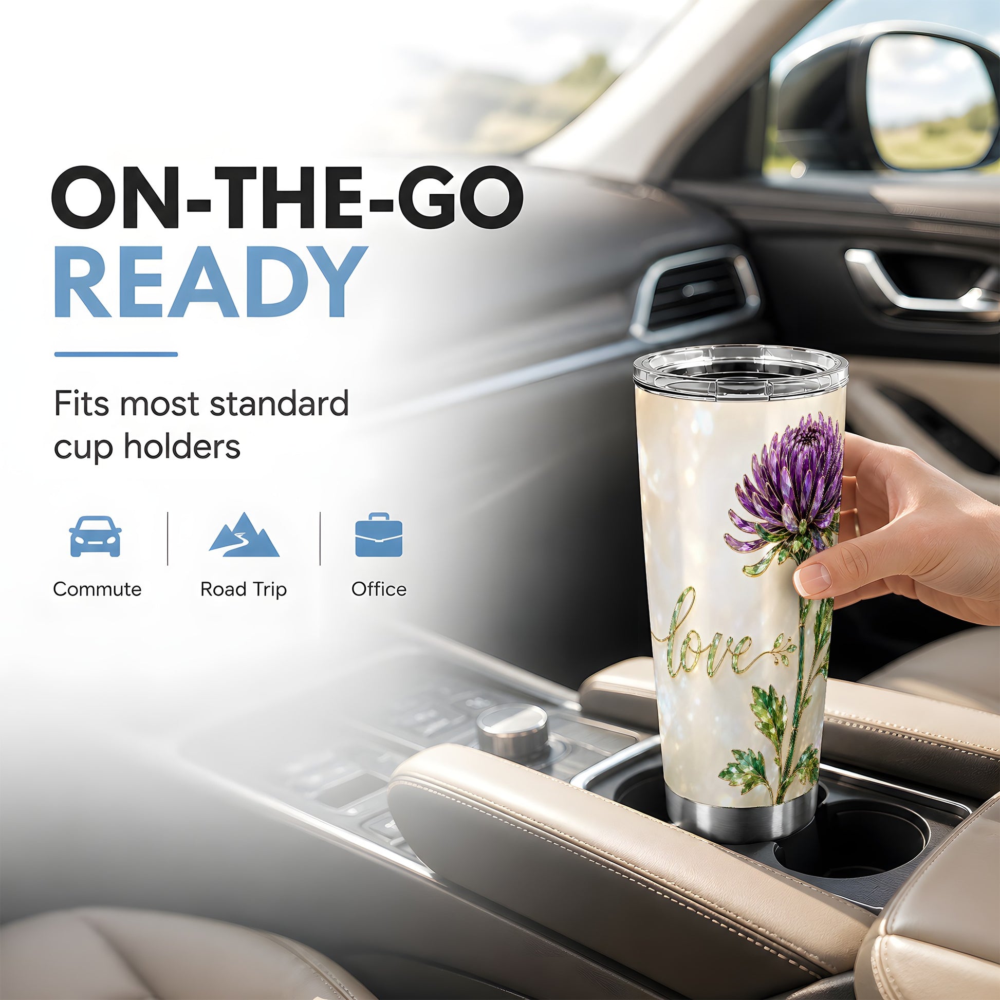 #pl[Steel] Chrysanthemum Tumbler 20oz, Floral Tumbler, Stainless Steel Travel Cup